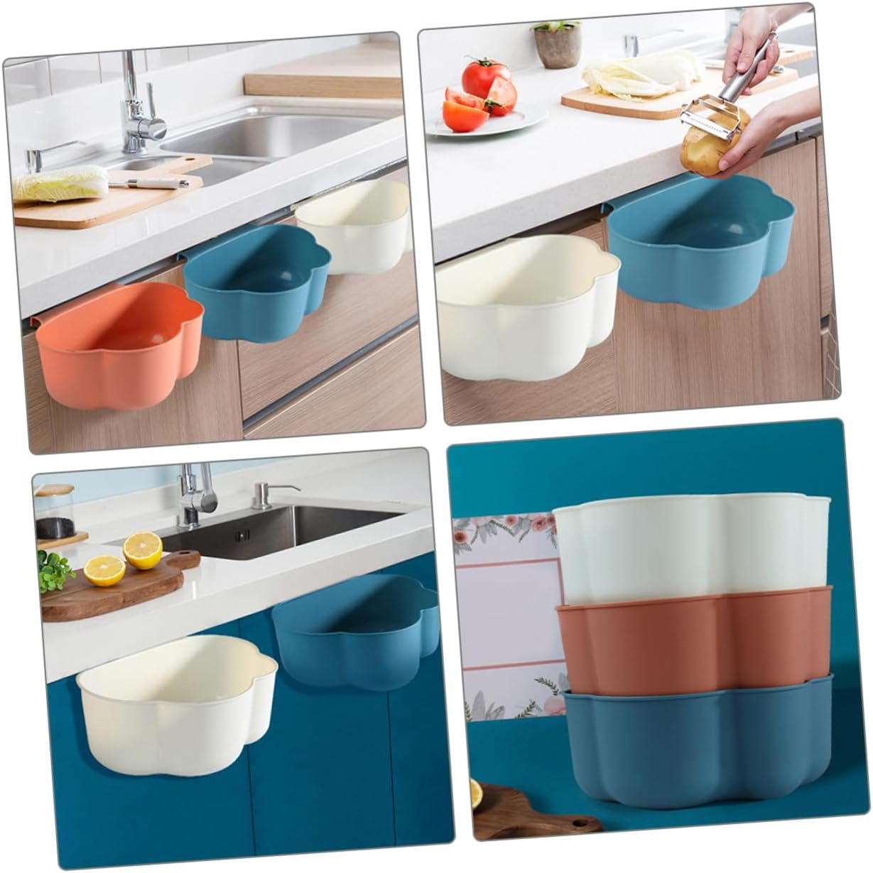 Cabilock 3Pcs Kitchen Hanging Trash Can Compost Bin with Large Capacity Versatile Door-Mounted Garbage Holder for Cabinet Wall Storage Baskets for Waste Disposal image number 6