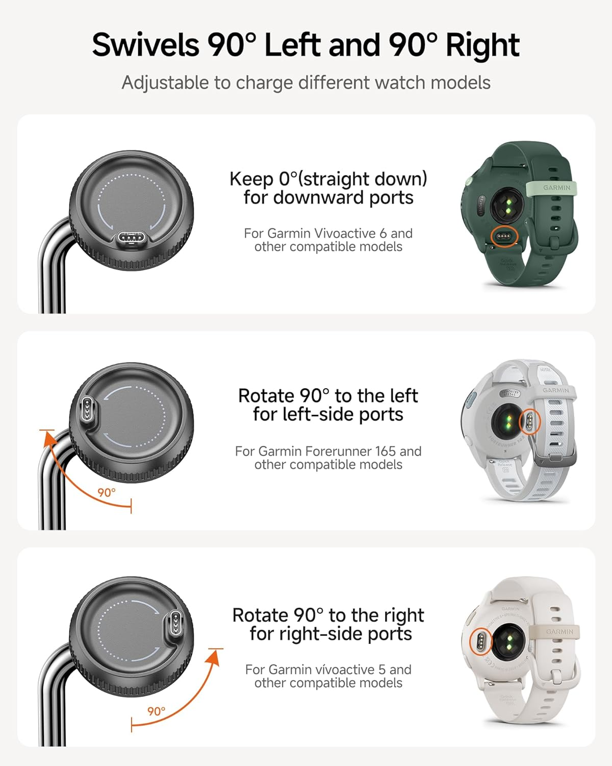 Swanscout Watch Charger Stand for Garmin Watch Forerunner 165/265/45, Vivoactive 6/5, Instinct 3/2, Fenix, Venu, Tactix, Approach, Quatix Series and for Multiple Garmin Watch Devices, Swanscout 505GM