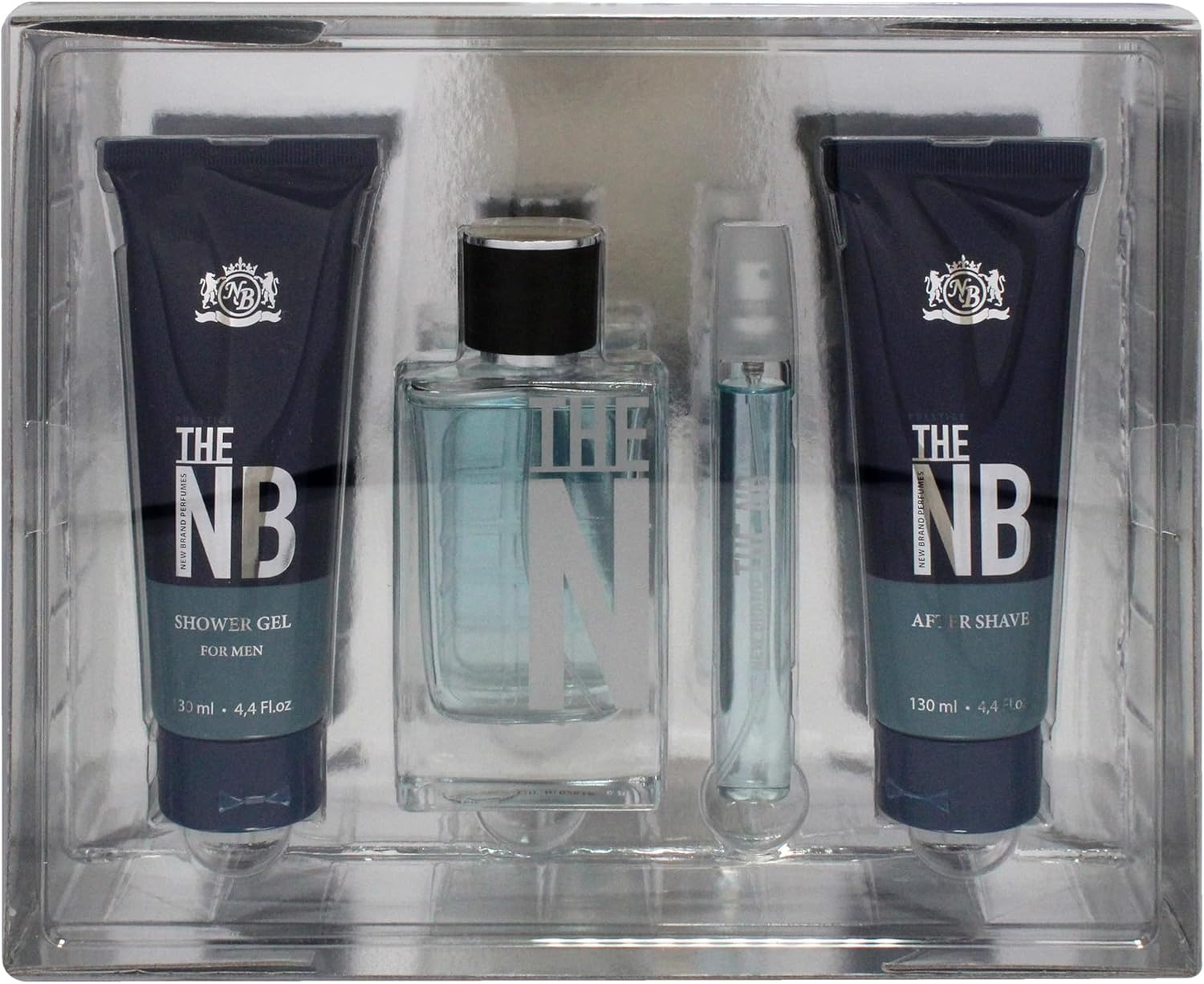 Prestige the New Brand by New Brand for Men - 4 Pc Gift Set 3.3Oz EDT Spray, 0.5Oz EDT Spray, 4.4Oz Shower Gel, 4.4Oz after Shave