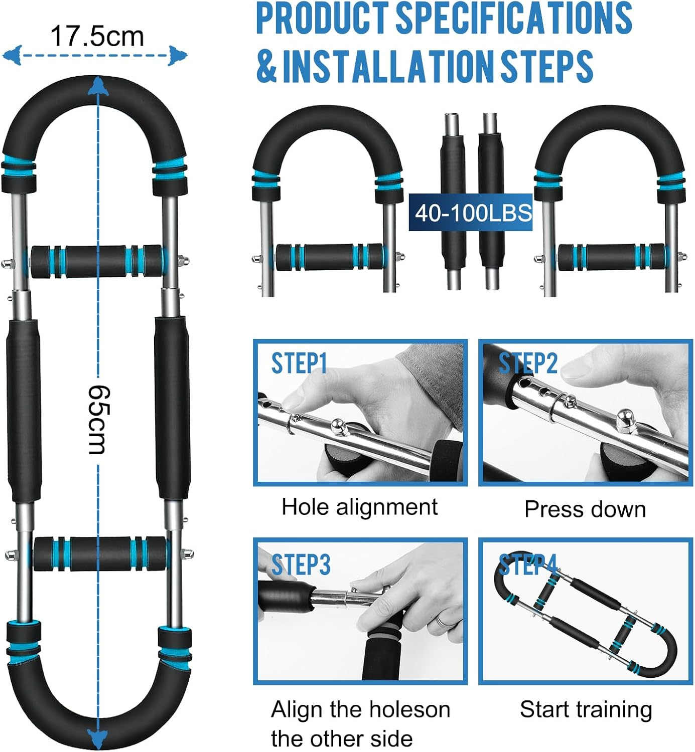 Exercise Fitness Equipment for Arm Chest, Home Gym Shoulder Muscle Workout, Strength Training Equipment Twister Arm Exerciser, Strength Forearm Trainer, Resistance Strengthener for Men Women image number 3