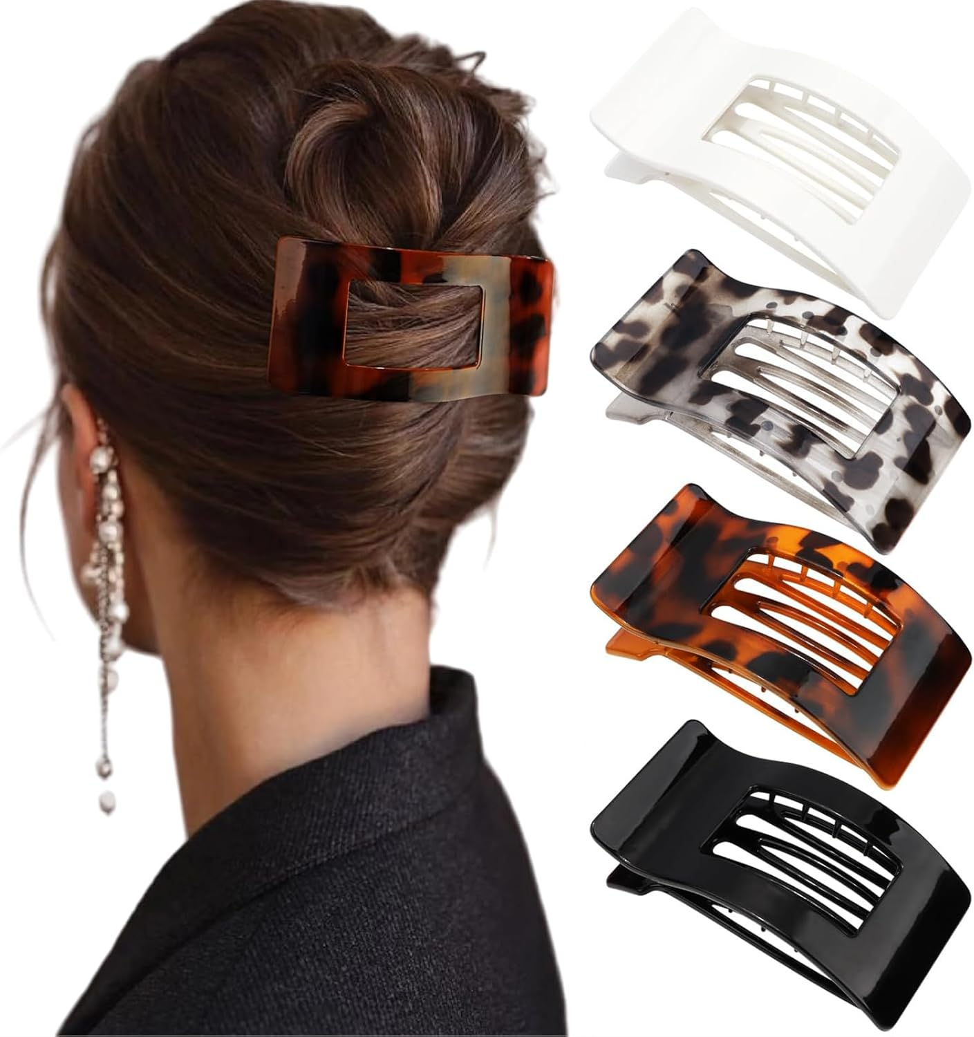 Celblisora Pack of 4 Flat Hair Clips for Women and Girls, Flat Claw Clips, Strong Hold, Large Side Hair Clip, French Hair Clip with Duck Beak image number 4