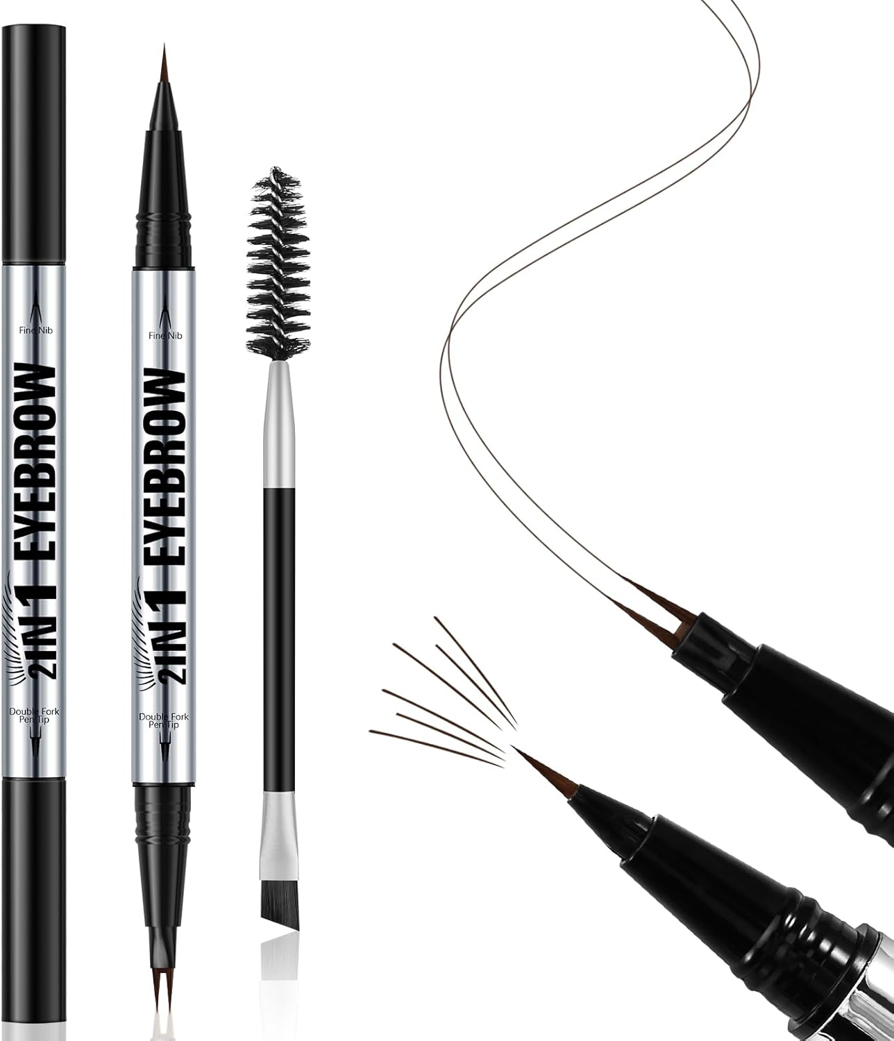 Waterproof Eyebrow Pen, Dual-Ended 2 Forks Microblading Brow Pen and Brush Set, Ultra-Precise Liquid Eye Brow Pencil, Eyebrow Makeup Pencil for Women