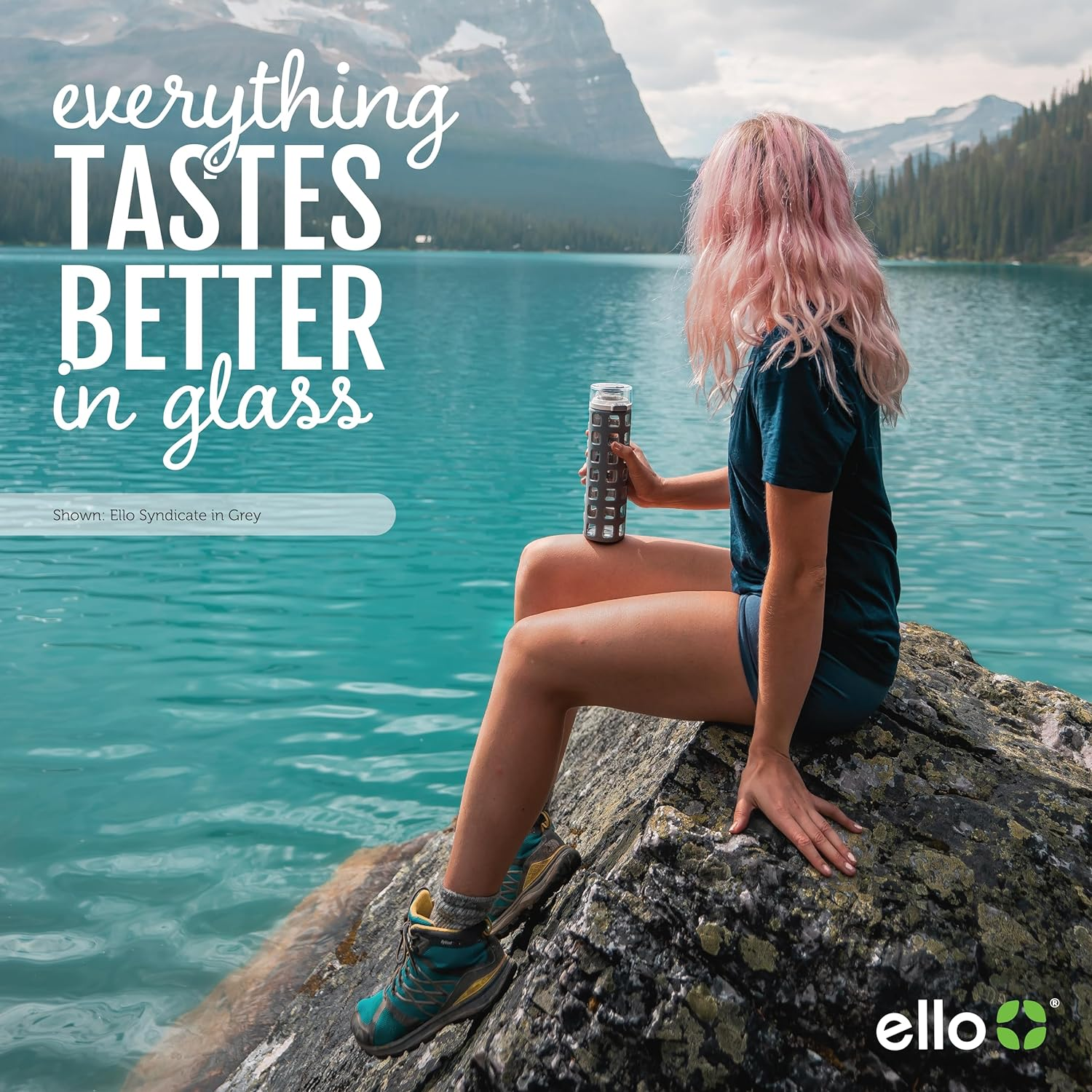 Ello Syndicate Glass Water Bottle with One-Touch Flip Lid and Protective Silicone Sleeve and Carry Loop, BPA Free, Dishwasher Safe,20Oz - Alligator image number 4
