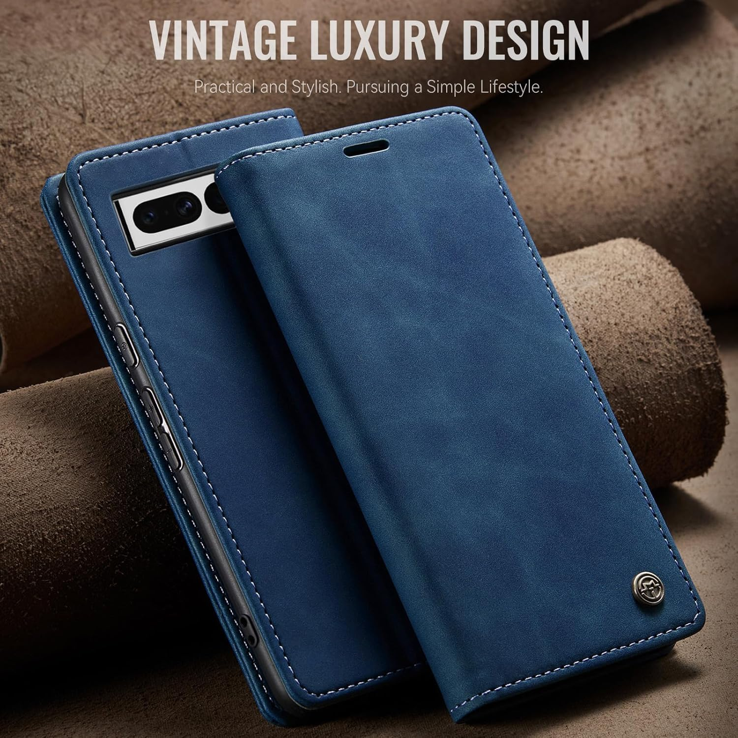 Azororo Mobile Phone Case for Google Pixel 7 Pro 5G Case Premium Leather Flip Case Magnetic Pocket Card Slot Stand Function Flip Case Protective Cover for Google Pixel 7 Pro, Blue image number 3