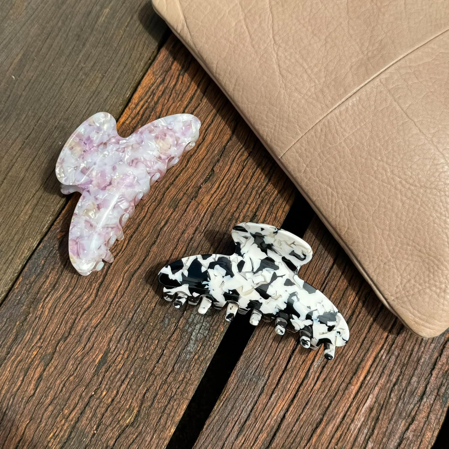 2PC Large Hair Claw Clip for Thick Hair - Marble, Opal Design (10Cm) (Pink-Purple Marble & Black-White Marble) image number 1