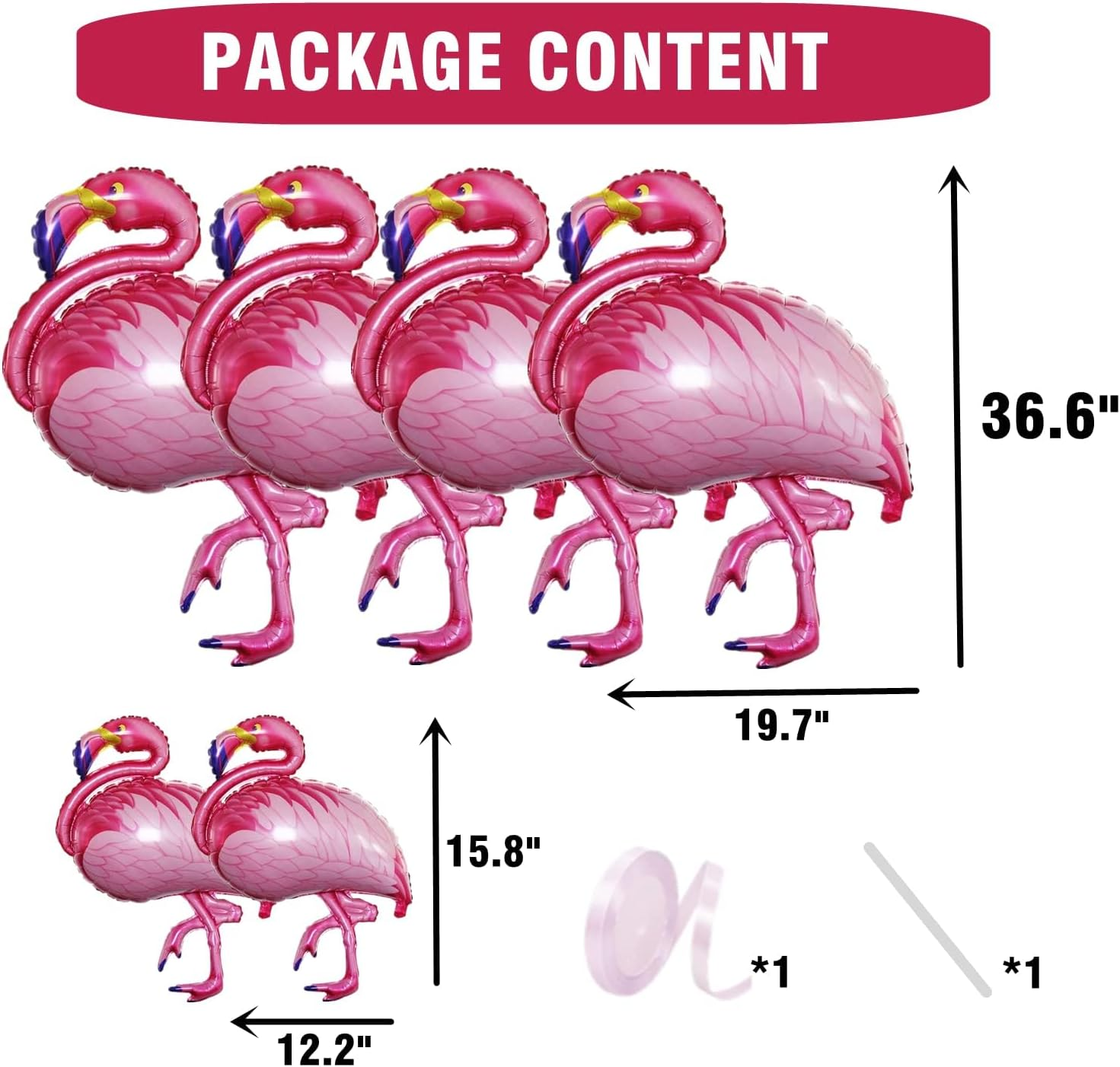 6 PCS Flamingo Foil Balloons, Luau Balloons, Hawaii Party Foil Balloons, Tropical Balloon Set for Summer Party Baby Shower Birthday Party Tropical Party Supplies image number 1