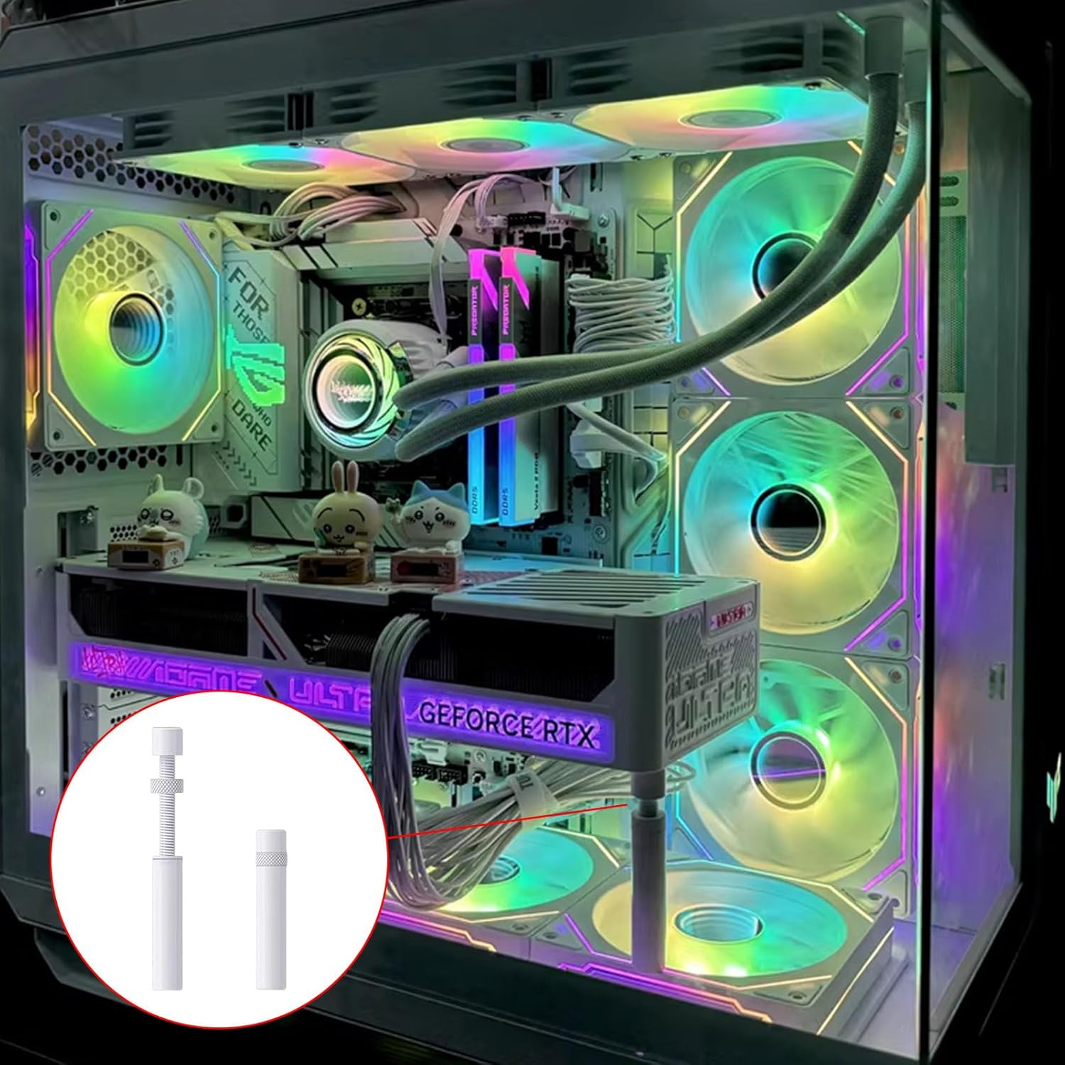 Xolixorium Support Bracket Graphics Card Gpu,Adjustable Anti-Sag Mount, Magnetic Base with Non-Slip Pad for Universal Graphics Card Stabilization (White)