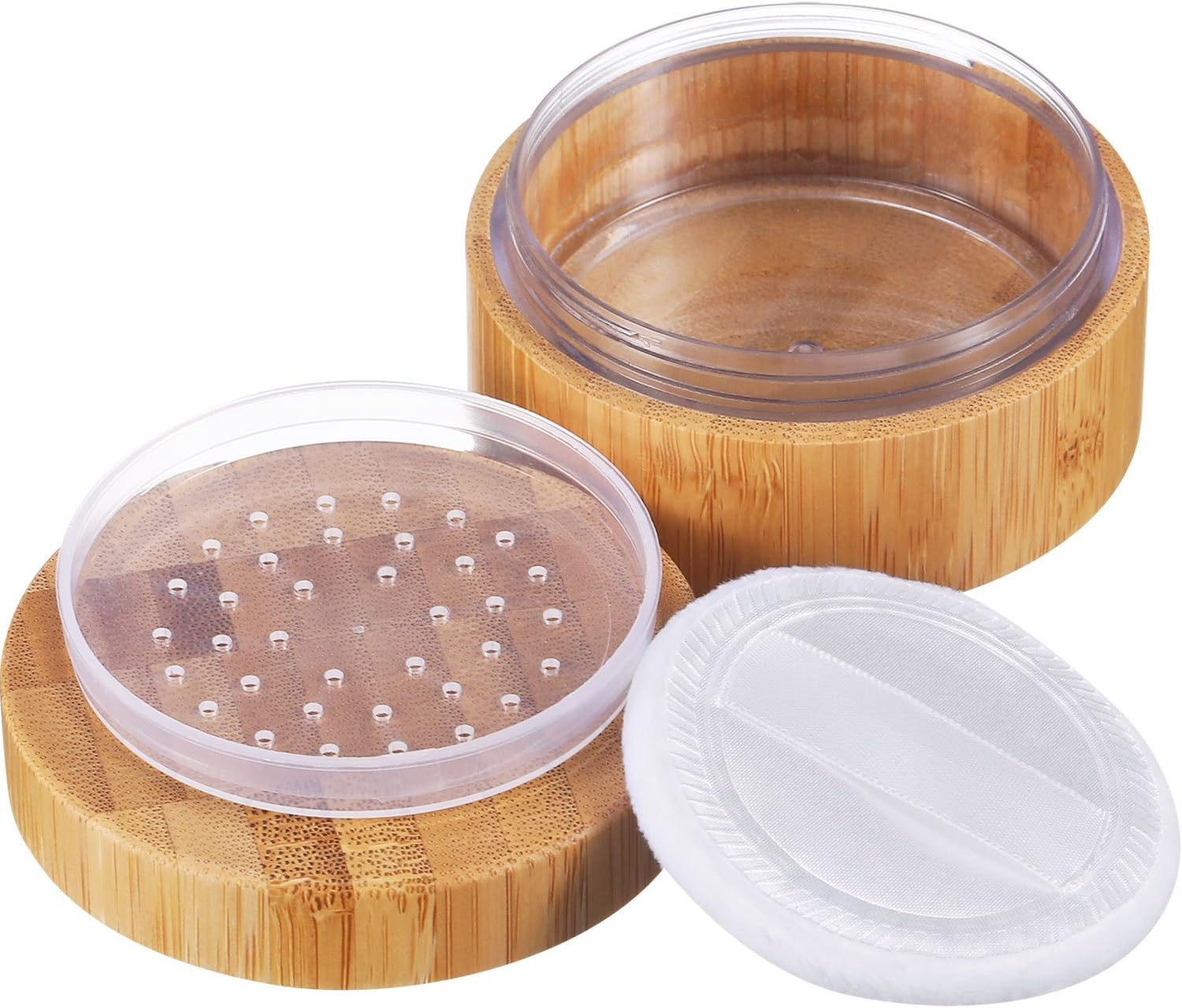 Frienda 300 Ml Bamboo Loose Powder Puff and Container Empty Dusting Powder Jar for Body Face Makeup Travel Box Compact Case Holder with Sifter Lids and Puff image number 6