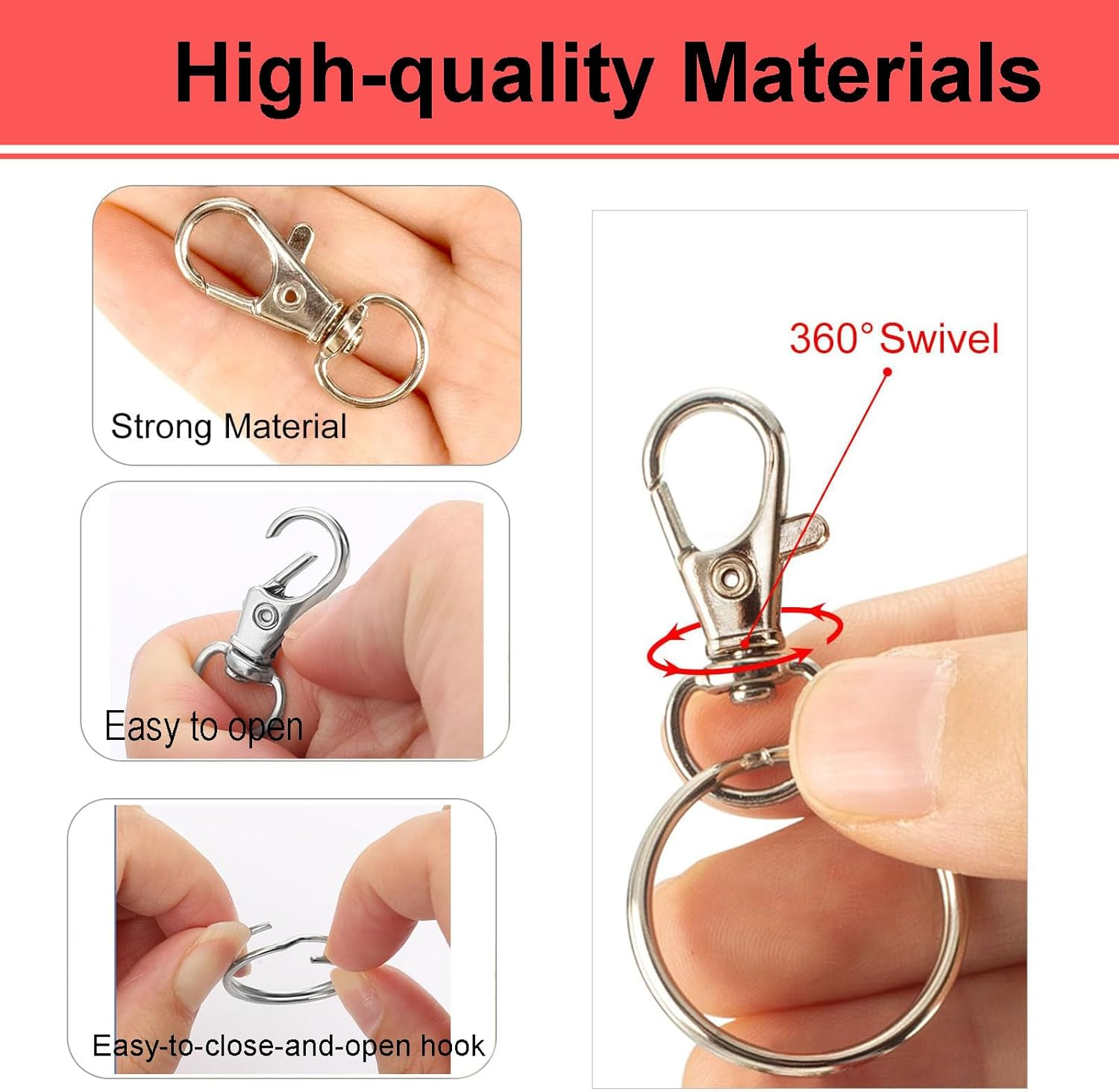 50 PCS in 25 Sets, Metal Swivel Lobster Claw Clasps with Key Rings, Metal Swivel Snap Hooks,Keychain Making Kit,Swivel Clasps Clip for Key, Jewelry Making,Art Crafts,Keychain Clip, Silver image number 1