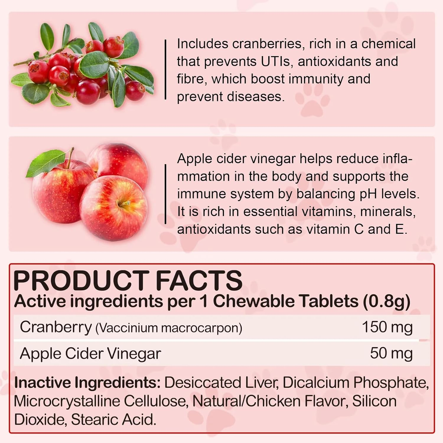 Urinary Tract Support for Dogs | Cranberry & Apple Cider Vinegar Formula | Helps Maintain Bladder Health & Urinary Flow | Chewable Tablets for All Breeds & Ages | Chicken Flavour | 180 Count image number 4