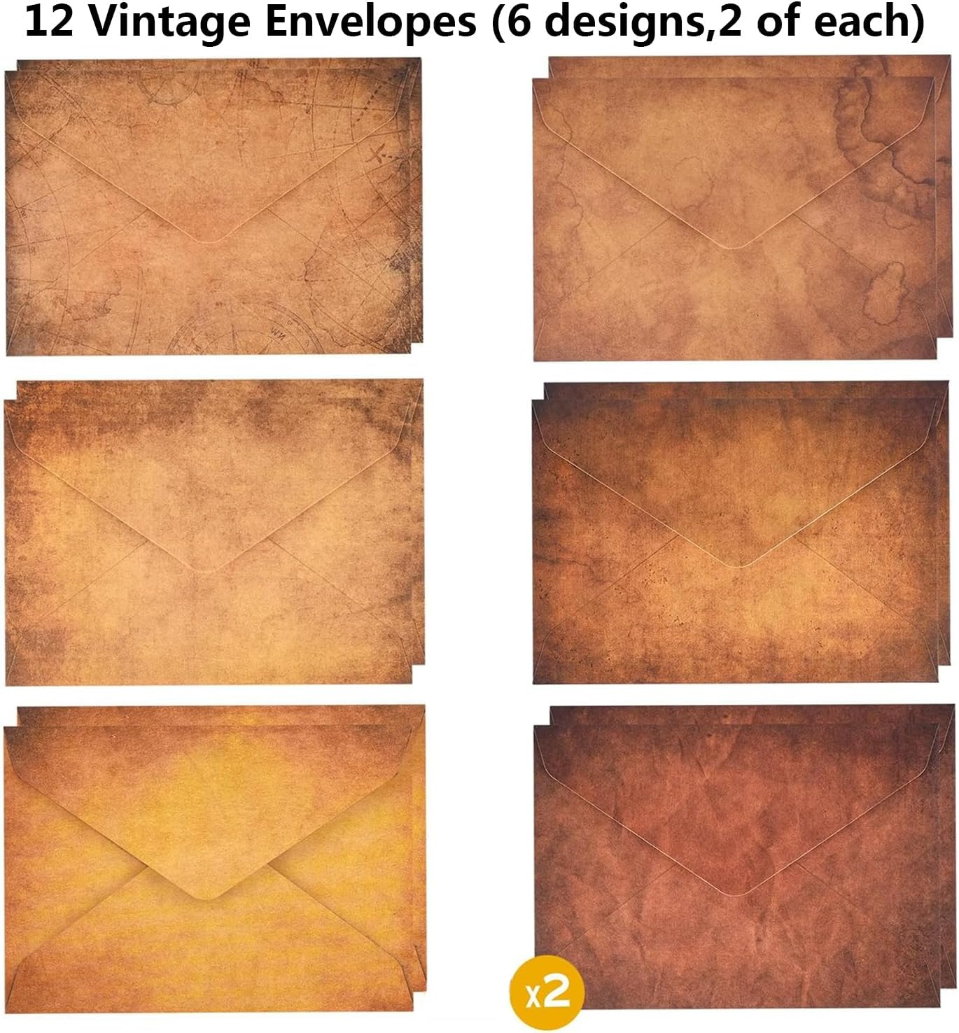 Vintage Stationery Paper and Envelopes Set - 24 Sheets Classic Aged Antique Letter Paper Stationary Set for Writing Letters Invitations with 12 Old Style Kraft Envelopes Rope Retro Accessories Pendant - 6 Style Vintage Paper image number 3