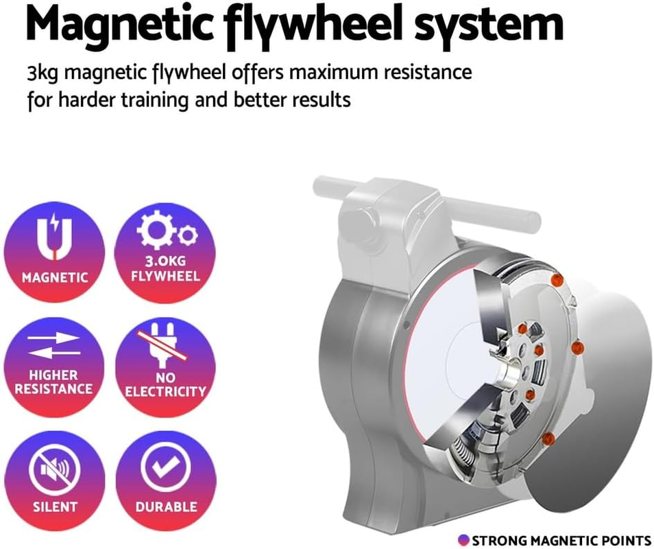 Everfit Elastic Rope Resistance Rowing Machine, Foldable Magnetic Rower Home Gym Fitness Equipment Cardio Workout Exercise, Adjustable 16 Levels 120KG Weight Capacity LCD Monitor Black