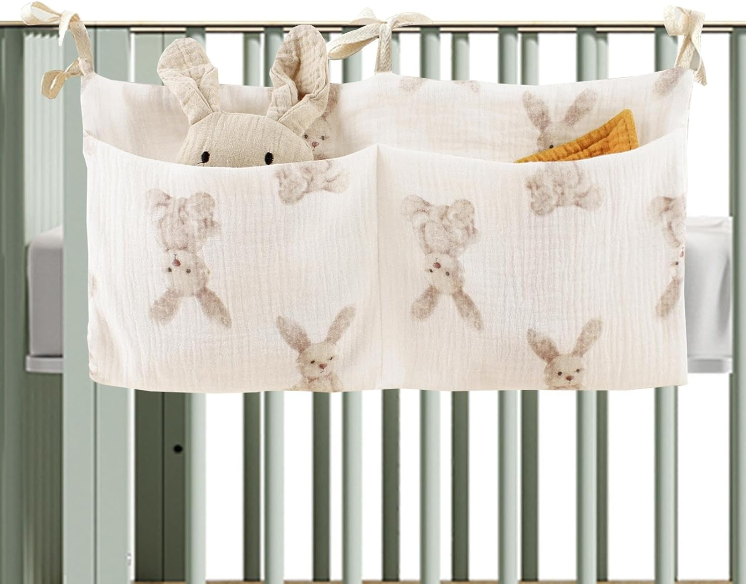 Crib Pocket Organizer, Cartoon Quilted Organizer, Diaper Storage Bag, Hangable Storage Pouches, Cute Diaper Organizer, Baby Crib Storage, Quilted Diaper Bag, Feeding Bottle Holder, Pacifier Storage