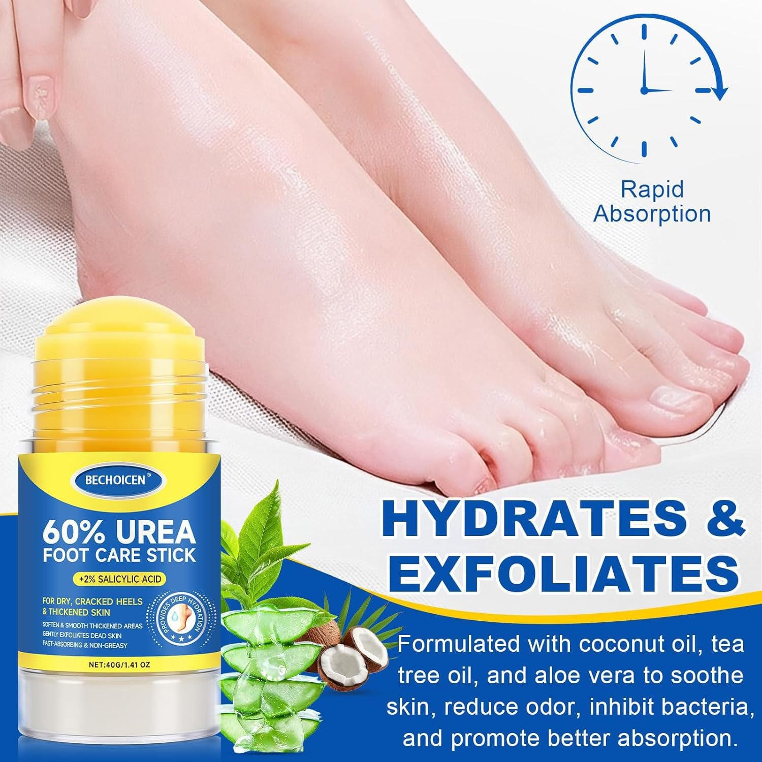 Urea Cream 60 Percent for Feet with 2% Salicylic Acid - Heel Balm,Foot Cream for Dry Cracked Feet,Cracked Heel Repair,Exfoliate Foot Skin,40G,1Pcs image number 1