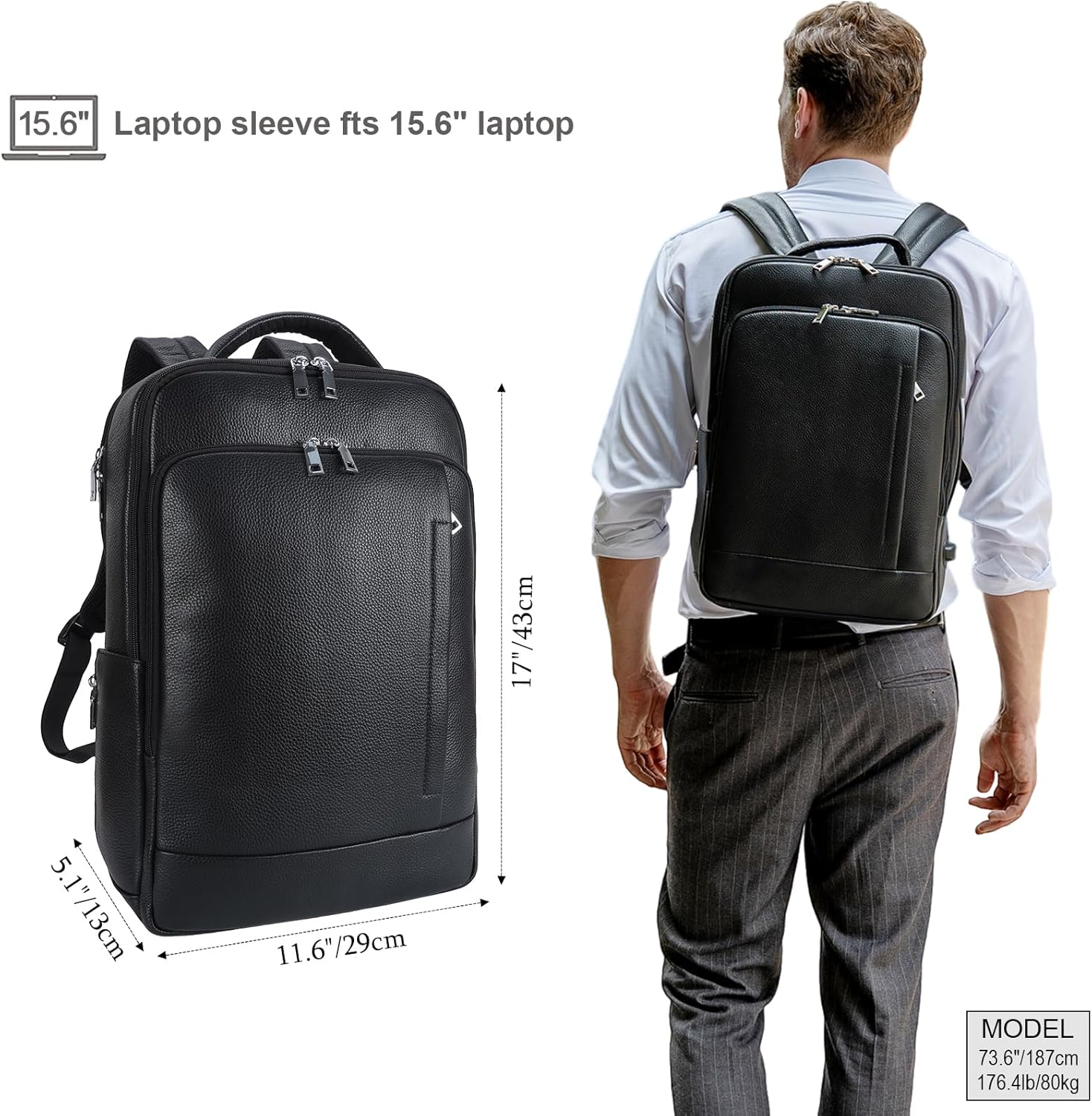 Tiding Genuine Leather Expandable Backpack for Men Women 15.6" Laptop Back Pack Work Business Travel Shoulder Daypacks image number 3