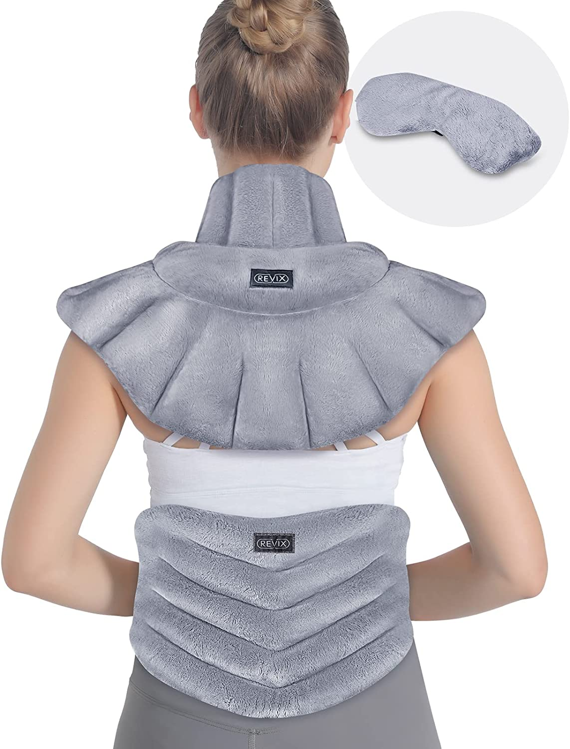 REVIX Microwave Heating Pad for Neck and Shoulders Lower Back Pain Relief, Warm Compress Heated Back Wrap with Weighted Plush, Hot Eye Mask for Migraine Stress, Set of 3 image number 3