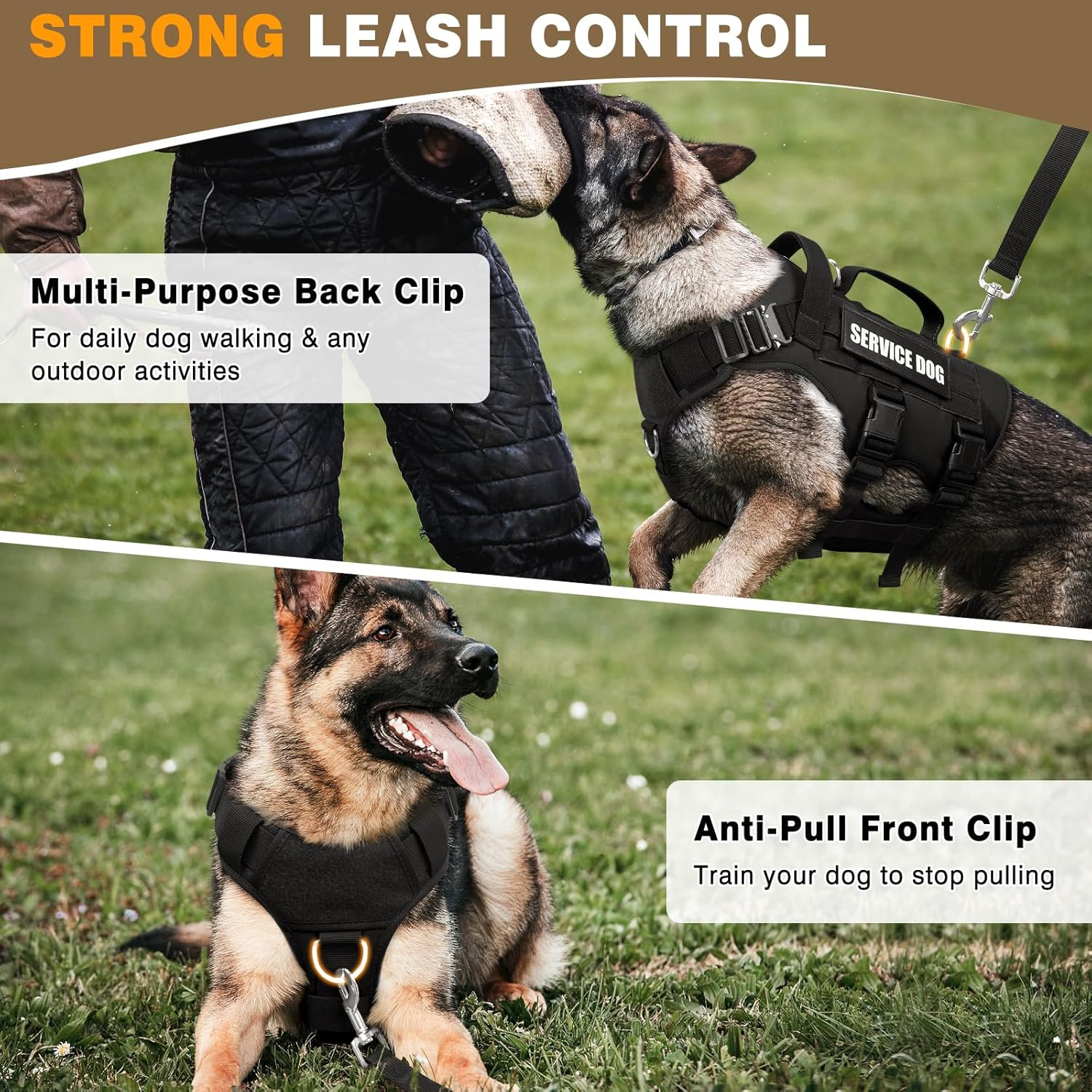 WINSEE Service Dog Vest Harness for Large Dog, Tactical Working MOLLE Vest with 10 Pet Patches, No Pull Heavy Duty Harness for Training Walking image number 5