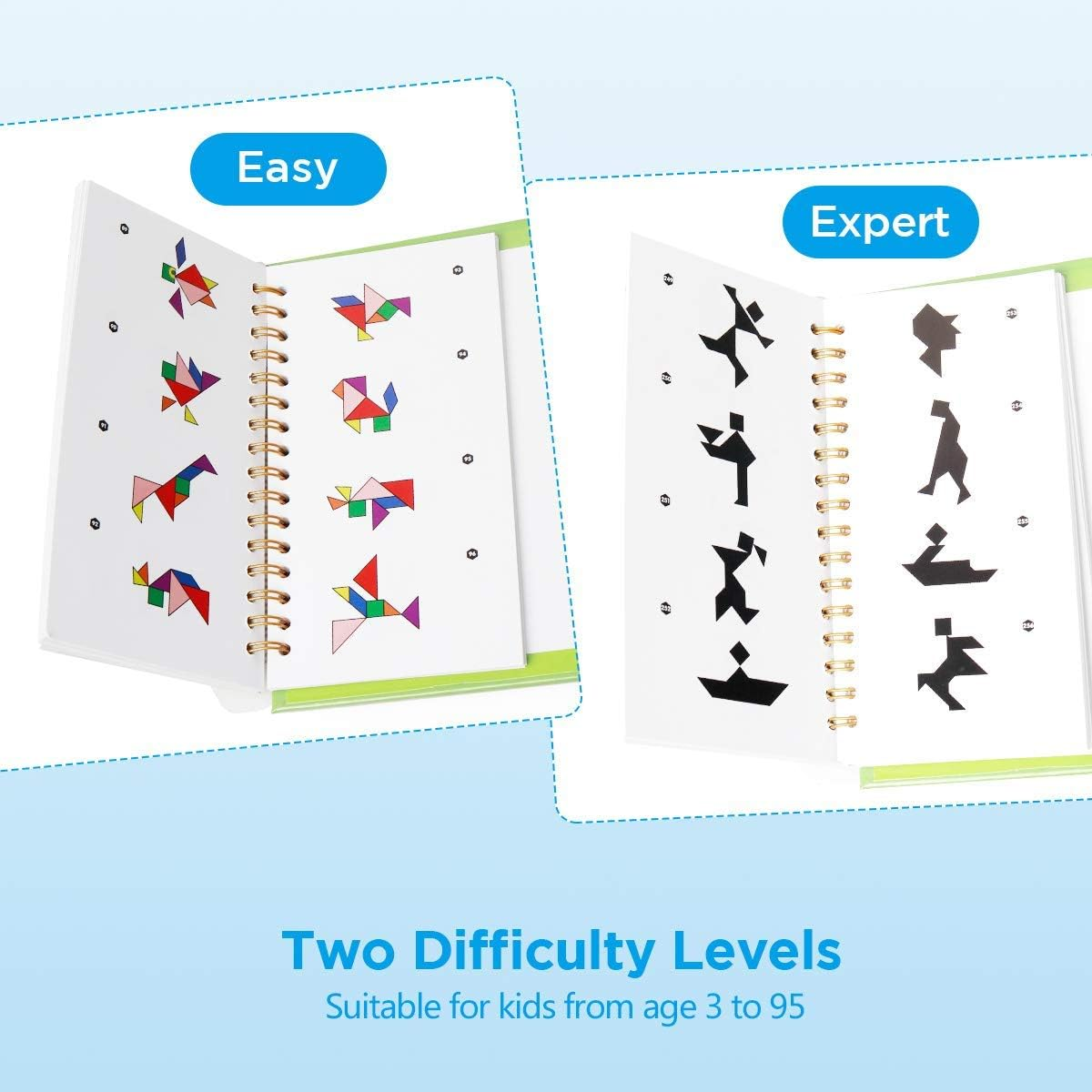 Vanmor Travel Tangram Puzzle with 2 Sets Magnetic Plate, Montessori Shape Pattern Blocks Jigsaw Road Trip Games with 368 Solution, IQ Book Educational Toy Brain Teaser Kids Adults Challenge image number 4