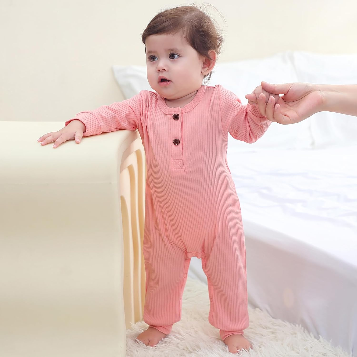 Newborn Baby Bodysuit Soft Ribbed Romper Infant Boy Girl Clothes Set 0-12 Months image number 6