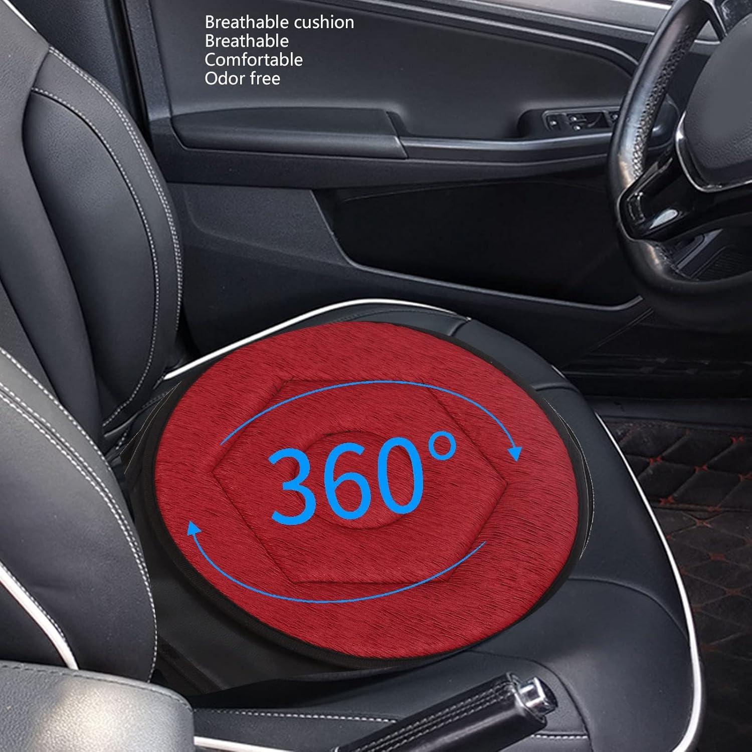 Swivel Car Seat Cushion Forelderly, Swivel Cushion Forcar, round Car Cushion 360 Degrees Rotating Geometric Rhombic Shape, Rotating Cushions (Maroon) image number 2
