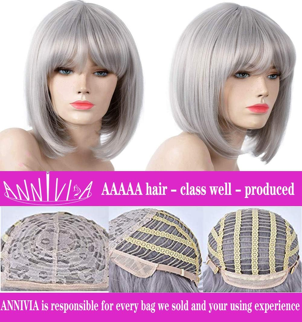 Pink Colored Short Bob Wig with Bangs for Women 12'' Straight Synthetic Wigs Halloween Custume Cosplay Party Wig