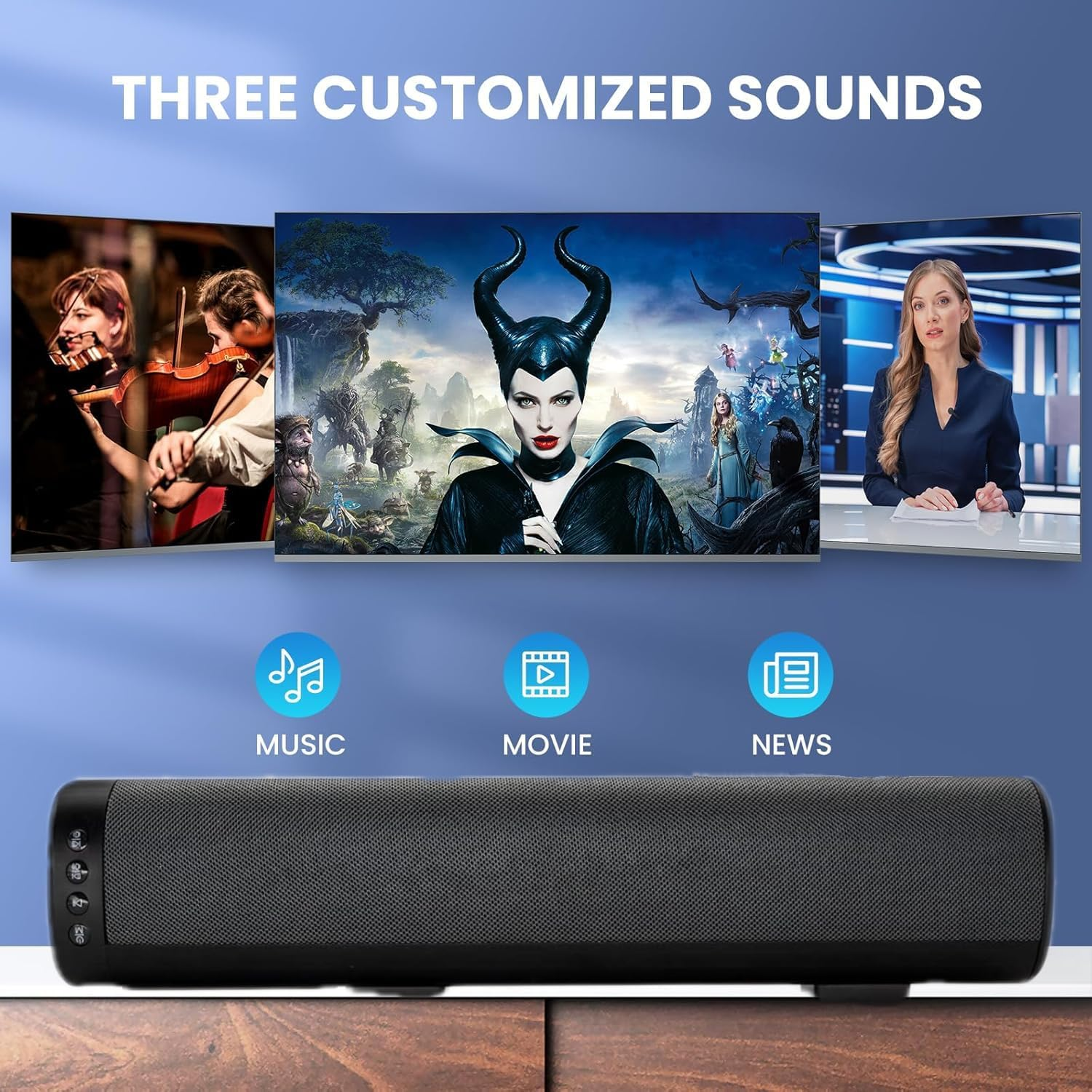 TV Sound Bar,Mini Soundbar, Bluetooth 5.0 Bar Speaker 50W 16'' Compact TV Speaker with Built-In Dsp,With Arc/Optical/Aux Connection,3 Equalization Modes,Home Theater 3D Surround Sound image number 6