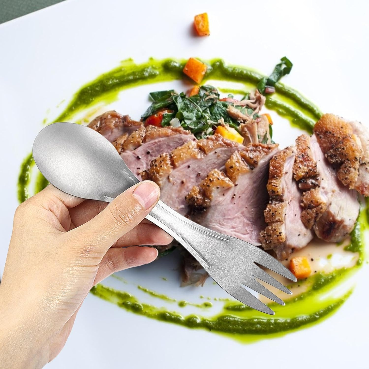 Camping Spork - 2-In-1 Storage, Fork, Spoon, Combined Ultralight Camping Utensils, Outdoor Spork, Environmentally Friendly Spork, Ultralight Camping Equipment for Hiking and Outdoors image number 1