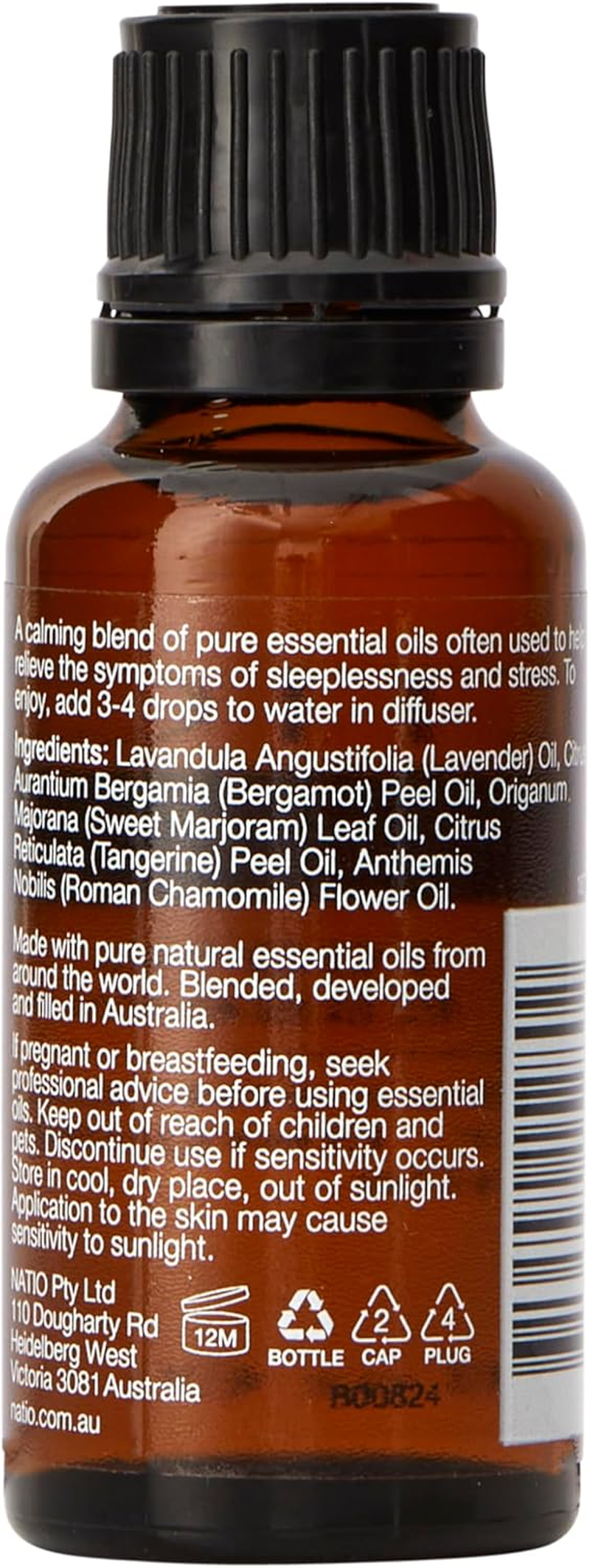 Natio Wellbeing Sleep Pure Essential Oil Blend 25 Ml - Lavender, Bergamot, Marjoram, Tangerine & Chamomile - Relieve Symptoms of Sleeplessness & Stress - Vegan & Made in Australia image number 2