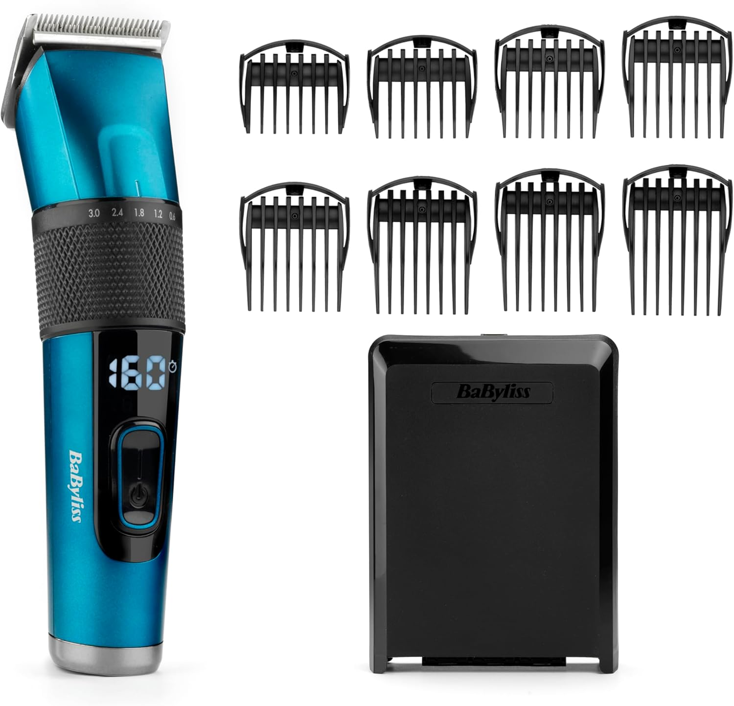 Babyliss Japanese Steel Digital Hair Trimmer E990E with 45 Length Settings by Rotary Wheel and 8 Comb Attachments, Wireless, 160 Minutes Runtime, 1 Piece (Pack of 1)