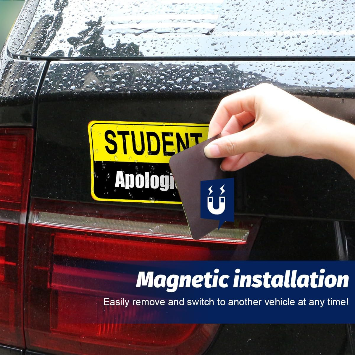 Sandfren Car Student Driver Magnet, 2PCS Funny Reflective Magnetic Waterproof Vehicle Safety Attention Sign Bumper Sticker, Automotive Exterior Warning Decal, Universal for SUV Sedan Truck image number 2