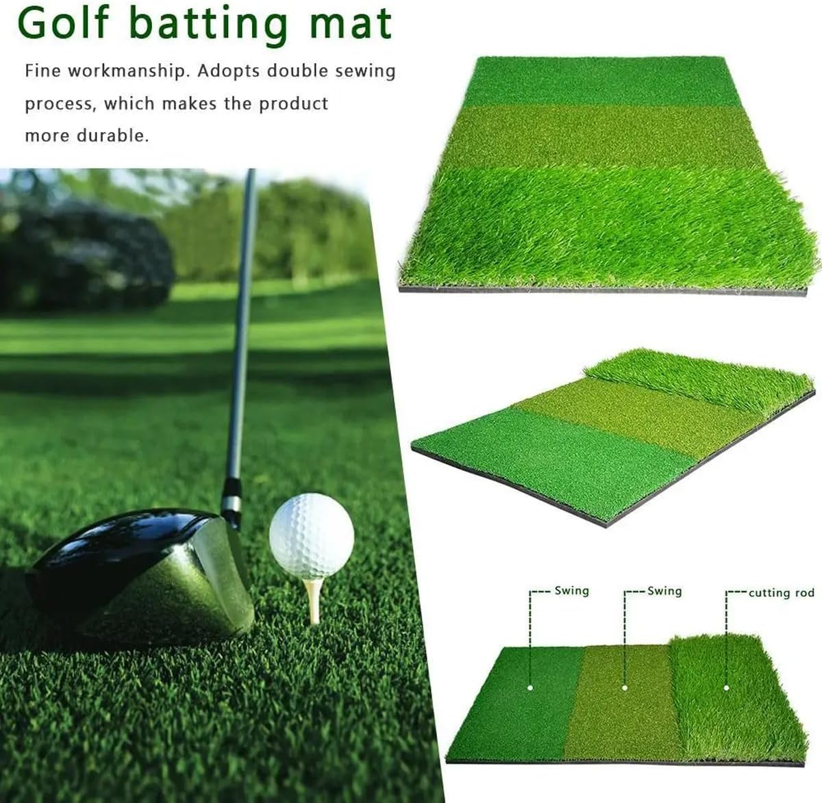 AIMALL 3-In-1 Golf Hitting Mat - Portable Driving Range Practice Aid | Indoor & Outdoor Use, Tri-Fold Design 24.8" X 16.1" (8.3" X 16.1" Folded) image number 6