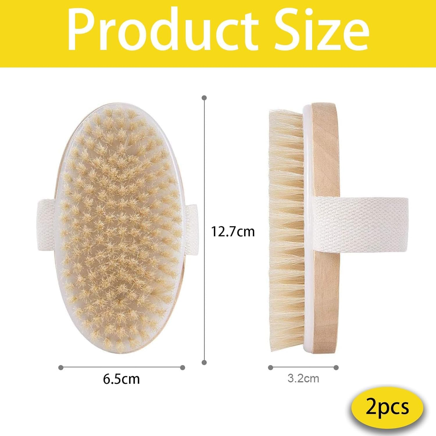 Oval Wood Dry Brushing Body Brush, 2Pcs Oval Exfoliating Bath Massage Brushes, Oval Natural Bristle Body Brush for Dry Brushing image number 5
