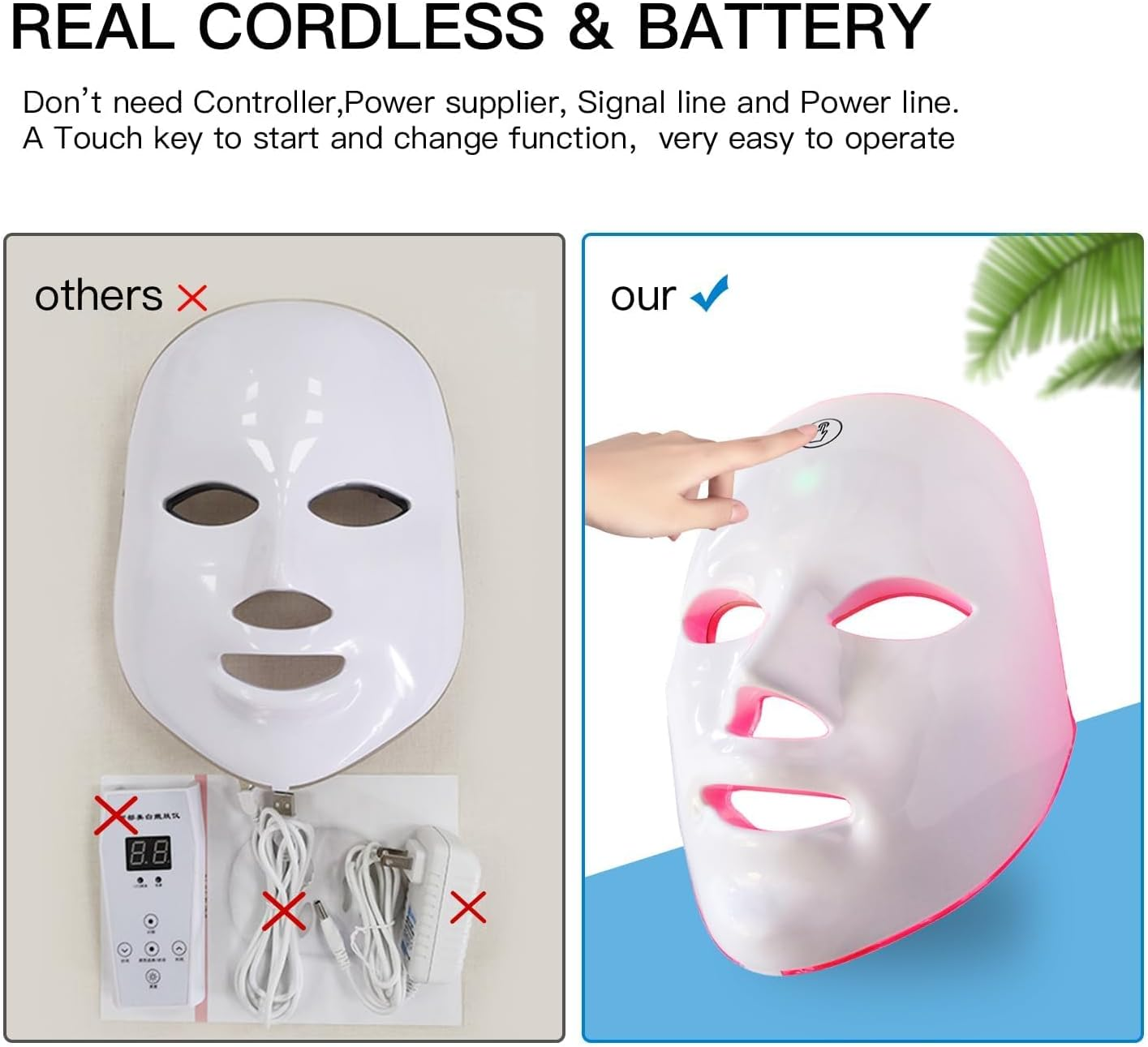 Anberyoo Red Light Therapy Face Mask, 7 Color Led Face Mask Light Therapy Used for Anti-Aging, Rechargeable Portable Cordless Facial Care/Beauty Device Can Be Used at Home or While Traveling image number 5