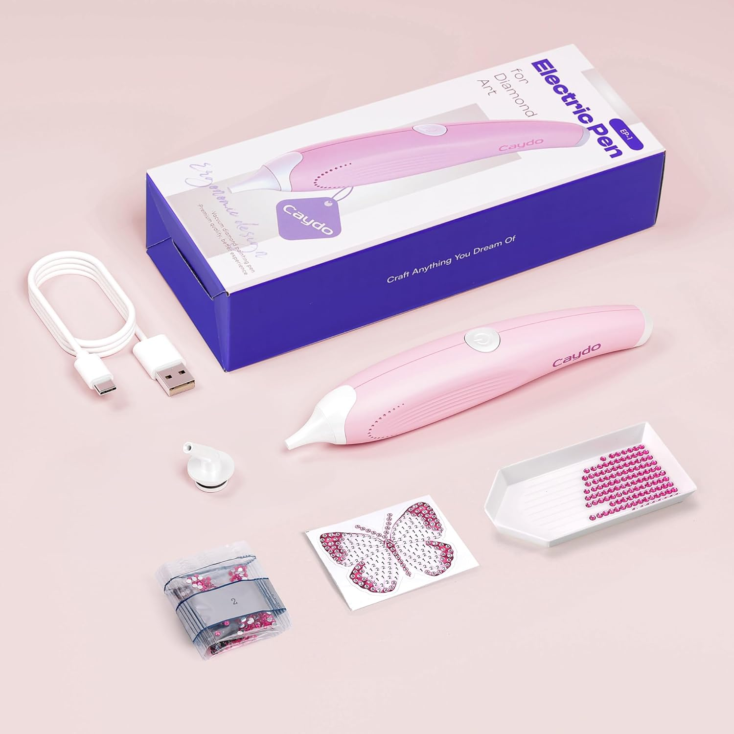 Caydo Wired Electric Diamond Painting Pen (Plug-In Use), E-Painter for Diamond Painting - Ergonomic Vacuum Tool with 2-Tips, Diamond Art Accessories Tools for Setting Diamonds without Wax (Pink) image number 4