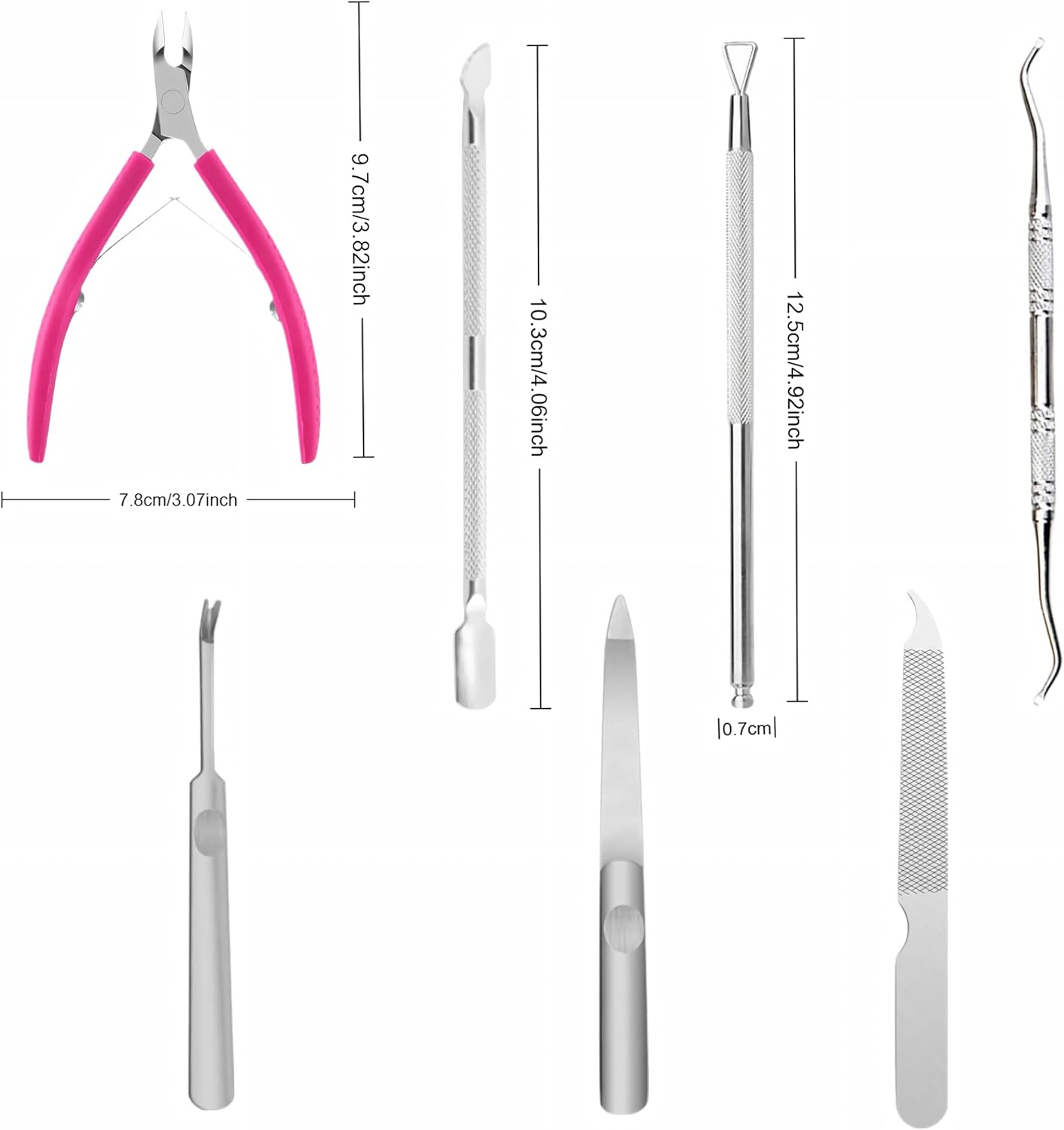 7 Pcs Cuticle Trimmer Cuticle Remover with Cuticle Pusher Tools Kit, Professional Stainless Steel Nail, Cuticle Clippers, Cuticle Pusher, Nail Cuticle Trimmer, Manicure and Pedicure Kit, Nail Tools