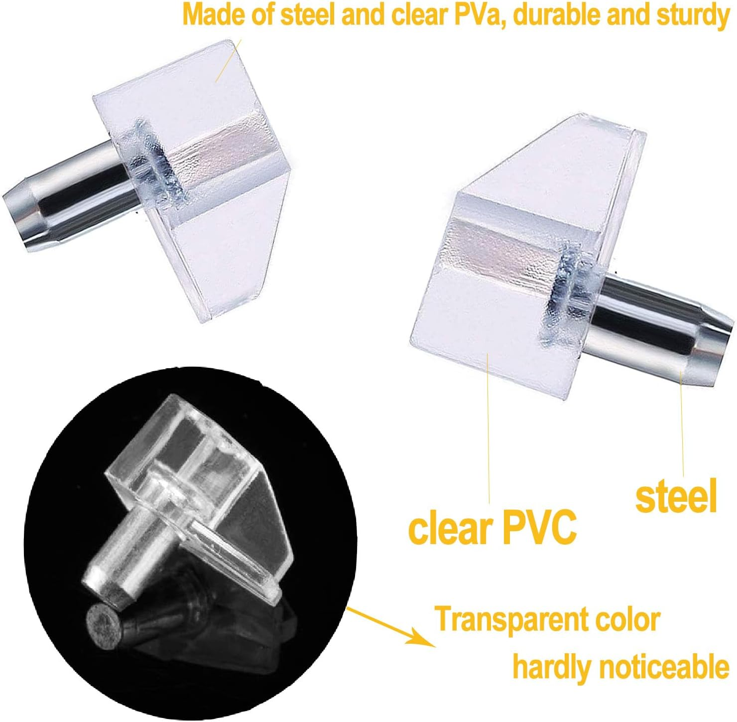 50 Pcs Shelf Support Peg Clear Plastic Shelf Holder Peg Bracket Pin Furniture Shelf Holder Replacement Peg Supports Studs with Steel Pins Kitchen Cabinet Shelf Pegs for All Cabinet image number 4