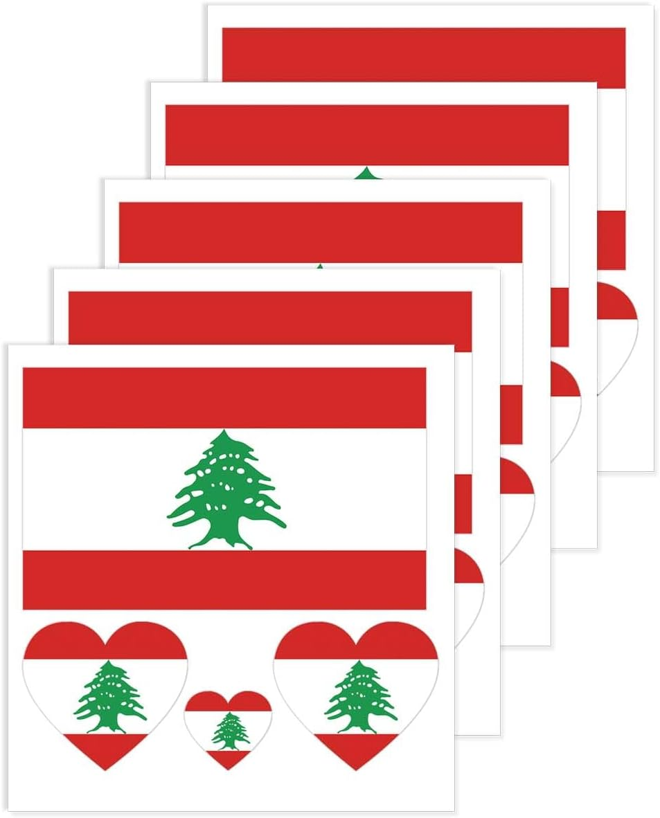 5 Packs Lebanon Temporary Tattoo,Lebanese Flag Decal Sticker for Party Birthday National Day Celebration image number 1