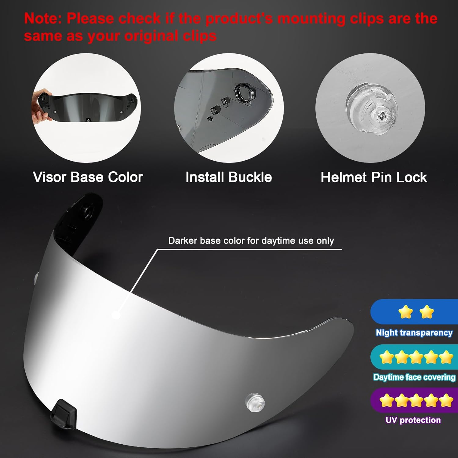 PSLER Helmet Visor for EXO 520 1400 R1 - Mirrored Helmet Visor for Scorpion EXO 391 520 1400 R1 Tinted Visor Motorcycle Helmet Accessories Replacement (Silver Mirror) image number 3