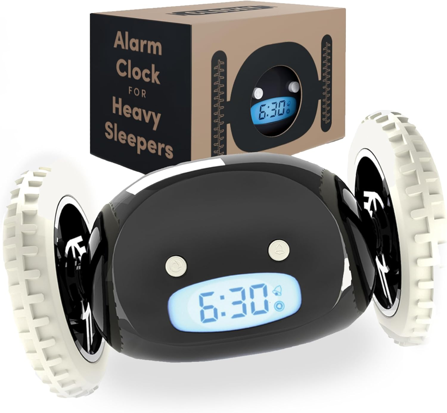 CLOCKY Digital Alarm Clock for Bedroom on Wheels Runaway Moving Extra Super Loud Alarm Clock for Heavy Sleepers Adults Deaf Hard to Wake up Sleeper Kids Teens Funny Cute Alarm Clock Prank Gift (Black)