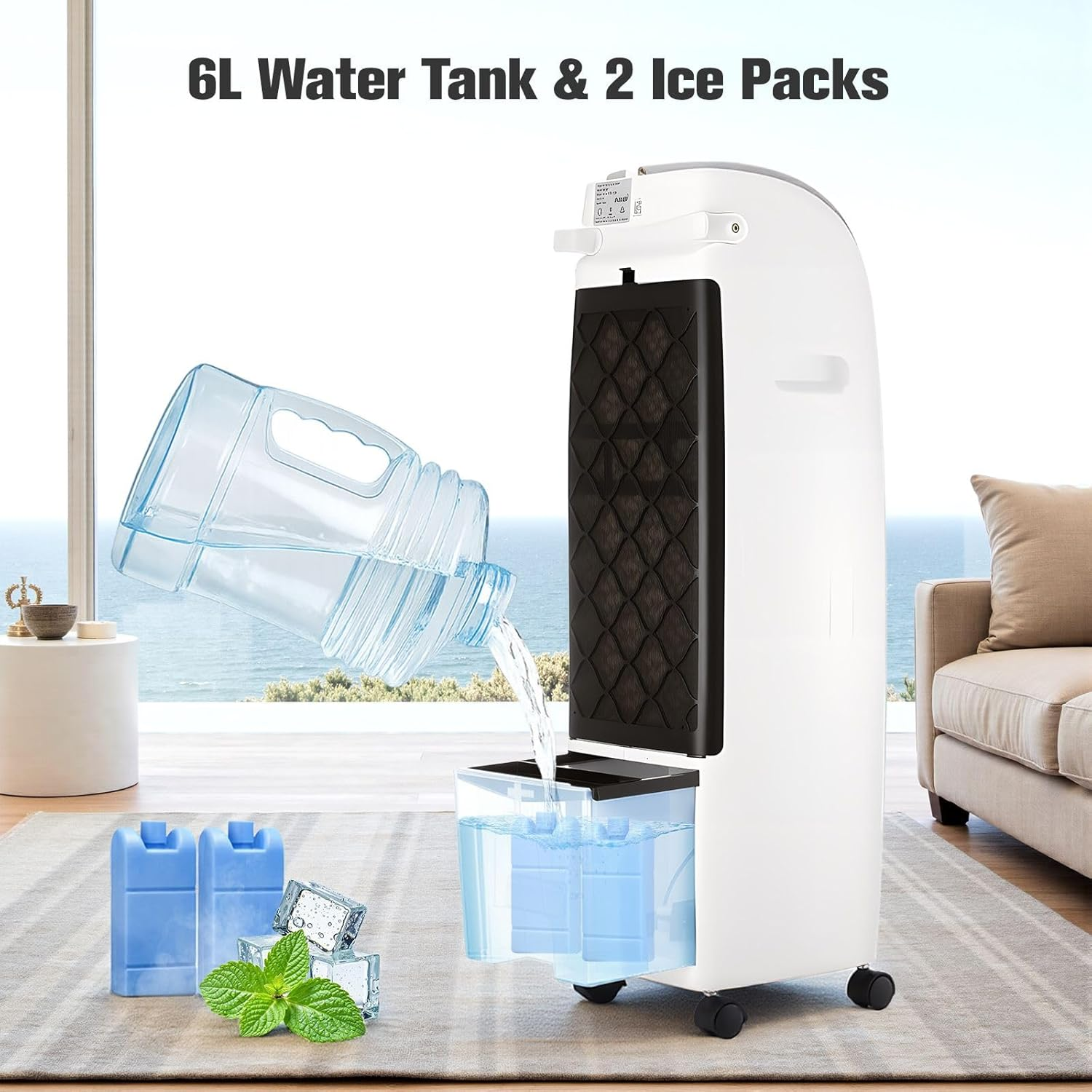 Maxkon Air Cooler Portable Evaporative Cooling Fan Purifier Humidifier 6L Water Tank 4 in 1 Swamp Home Room Ionizer Conditioner System image number 5