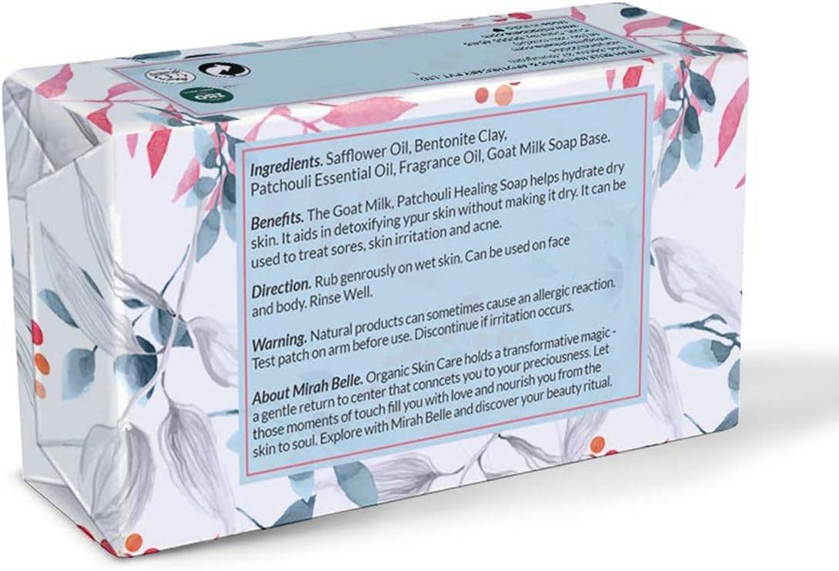 Mirah Belle - Organic Goat Milk, Patchouli Healing Soap Bar - (Pack of 6-125 Gm) - for Soothing Acne and Pimples, Lightening Blemishes and Scars, Improving Pigmentation - 750 Gm image number 3