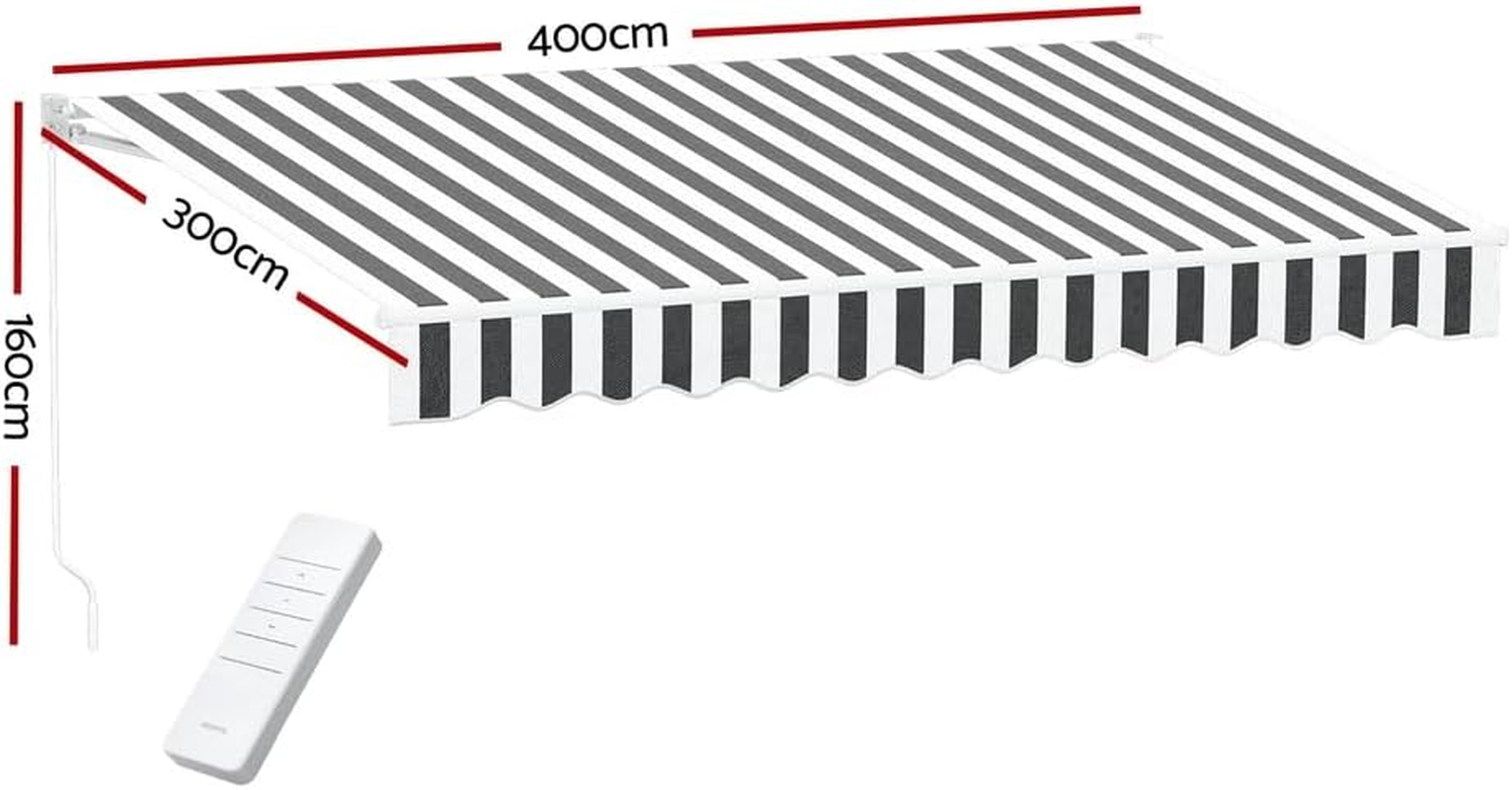 Instahut Retractable Folding Arm Awning Motorised Sunshade 4Mx3M Grey White image number 2