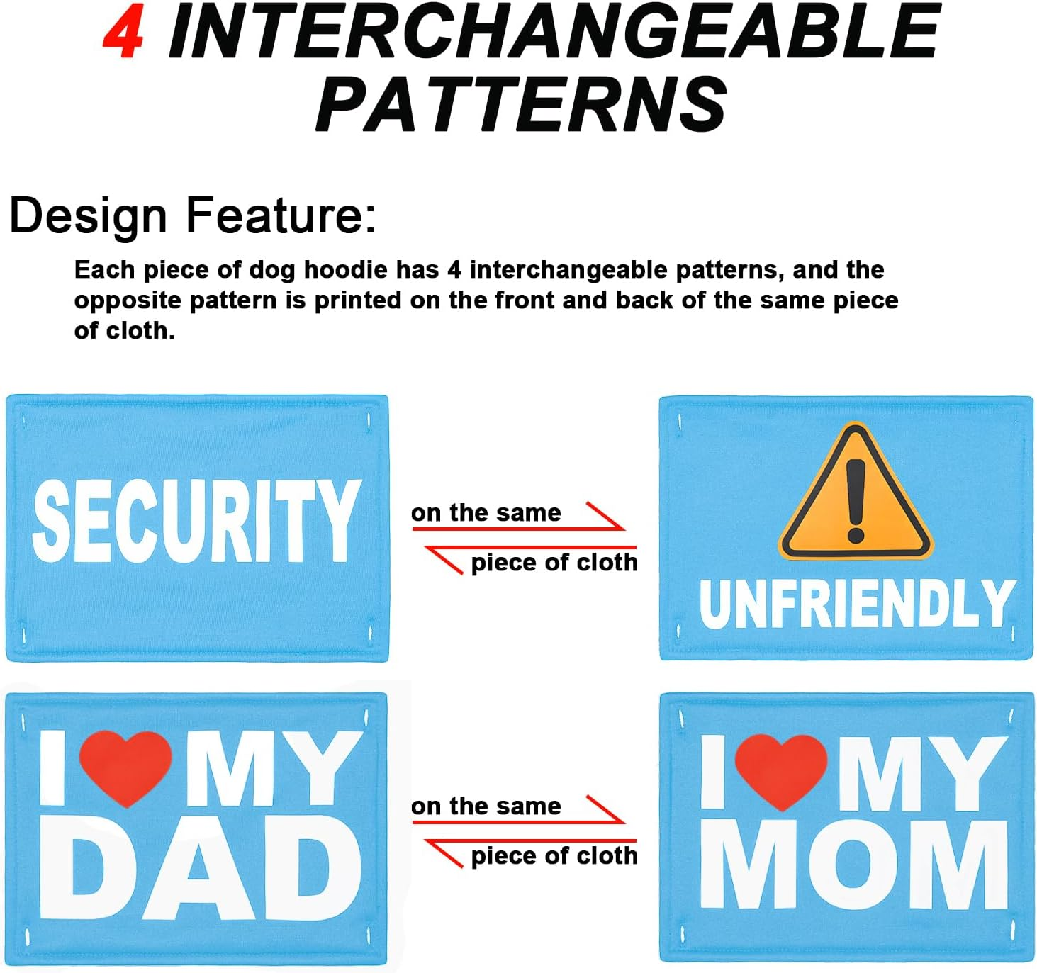 Greenjoy Magic Dog Sweater with 4 Interchangeable Patterns - Dog Hoodie Cold Weather Dog Coat Hooded Sweatshirt for Puppies,Cats, Small Medium Large Dogs (Blue (Letter Print A), Small)