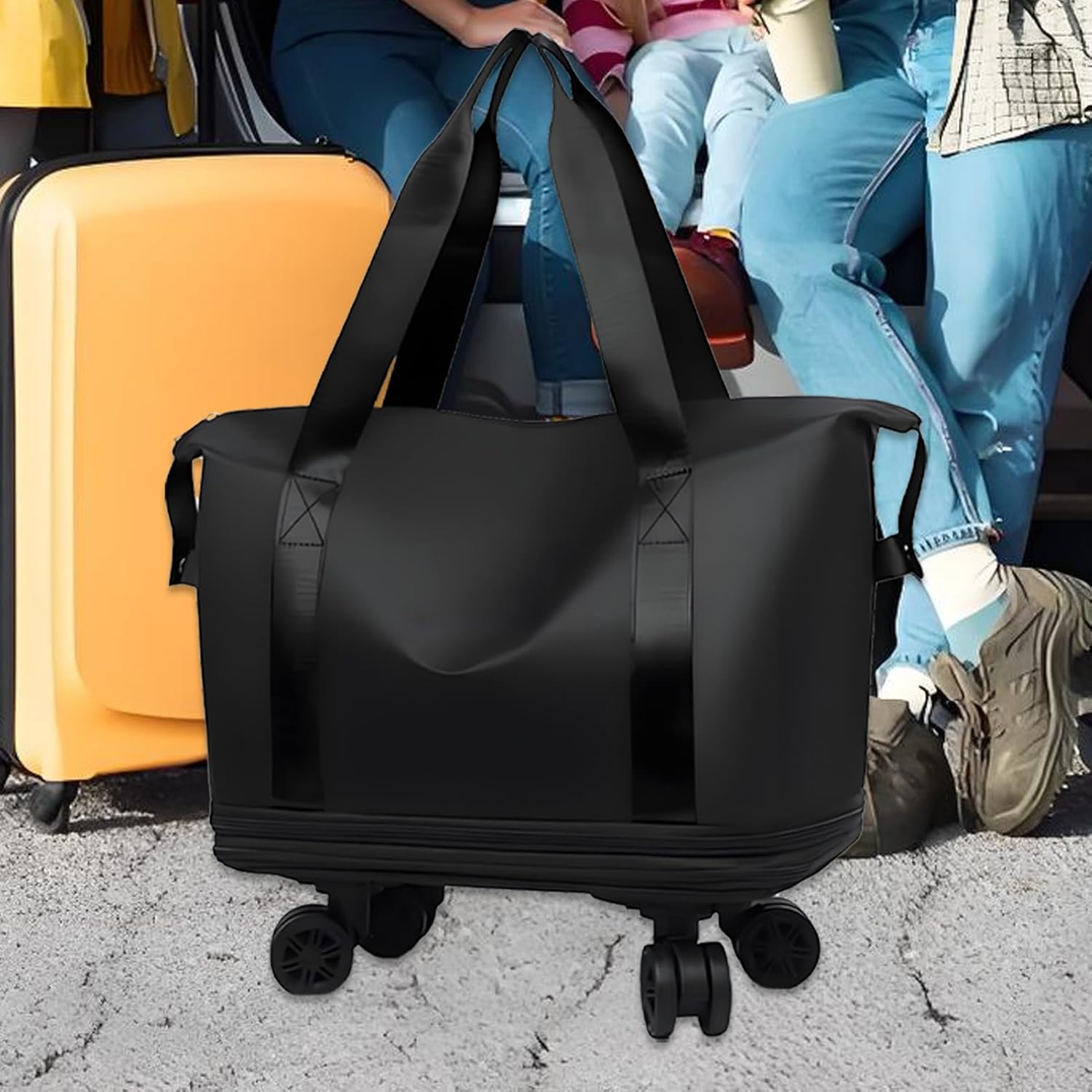 Carry on Bag with Wheels | Large Capacity Rolling Luggage Pack | Expandable Compartment Waterproof Travel Bag with 360 Degree Swivel Wheels for Business Trip - Black image number 4