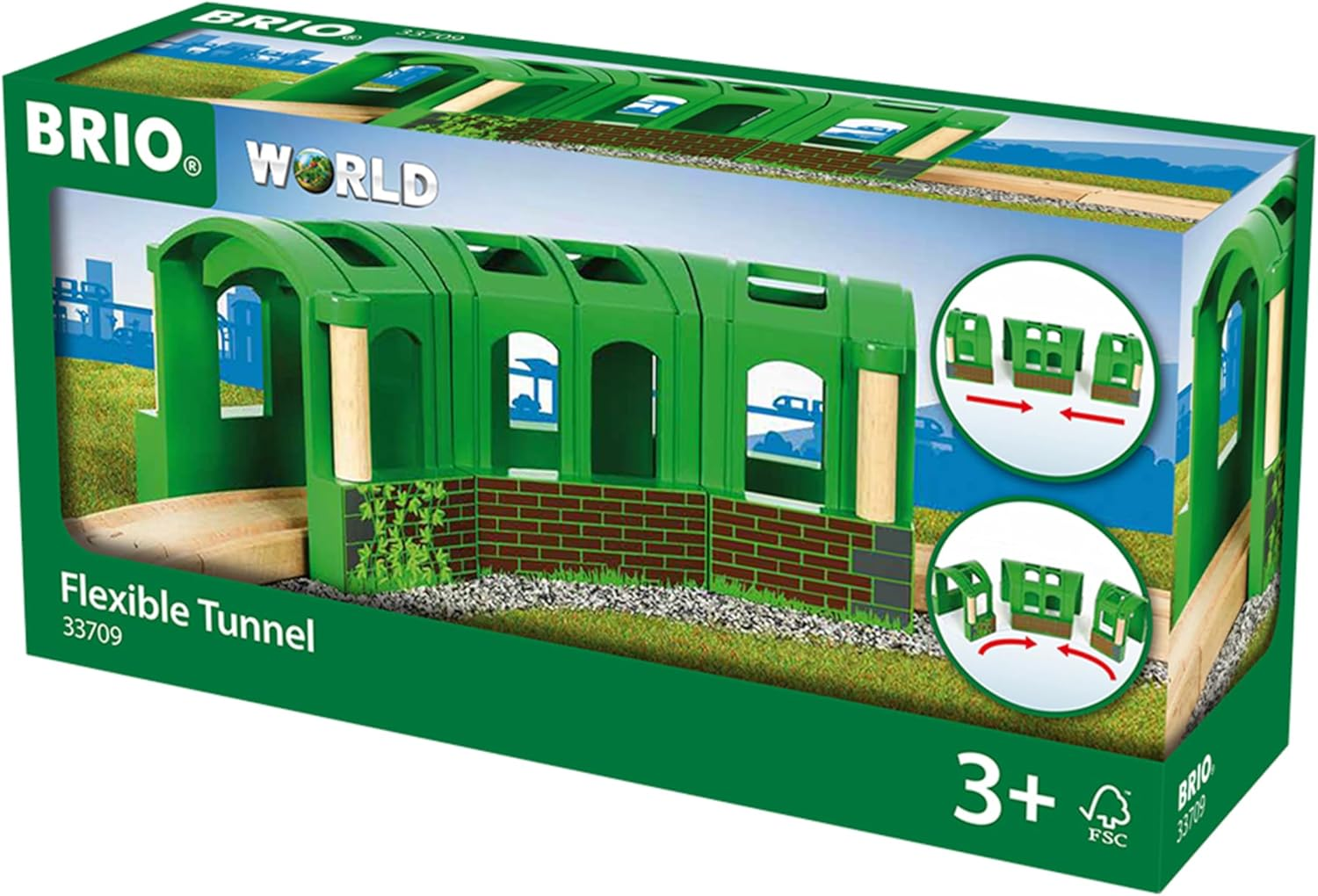 BRIO World 33709 Flexible Tunnel 3 Pieces, Bendable Wooden Railway Tunnel Accessory, Compatible with BRIO World Train Sets, Kids Age 3+ image number 4