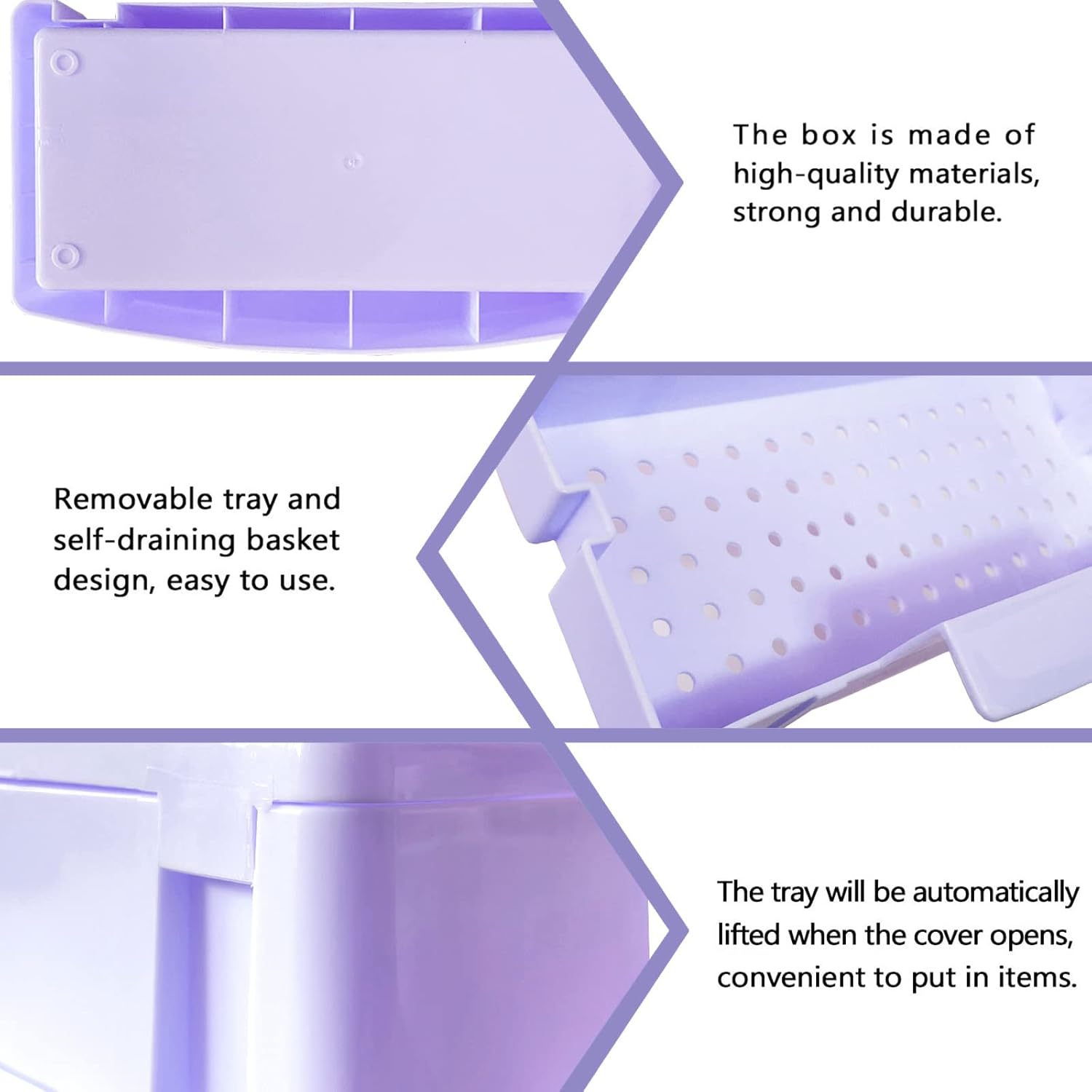 Nail Art Tool Sterilizer Tray,Plastic Clean Sterilizing Box Storage Organizer for Nail,Tweezers,Hair Salon,Spa & Cutter Manicure Equipment (Purple) image number 3
