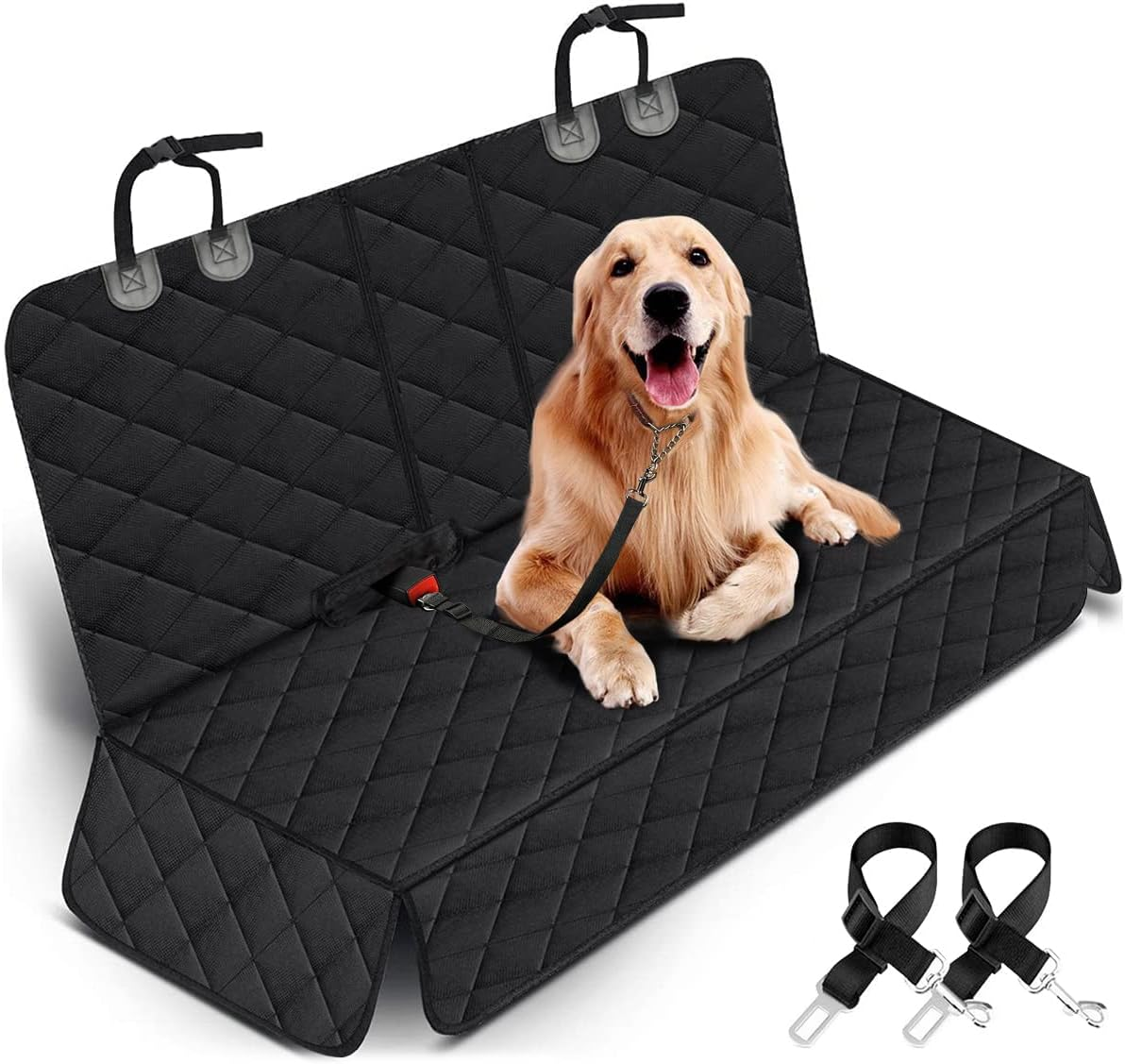 Dog Car Seat Cover, Dog Seat Cover Hard Bottom Pet Car Seat Protector Waterproof Bench Car Seat Cover, Non-Slip Reat Seat Cover Fits Middle Armrest for Most Cars Trucks Suvs - Black image number 2