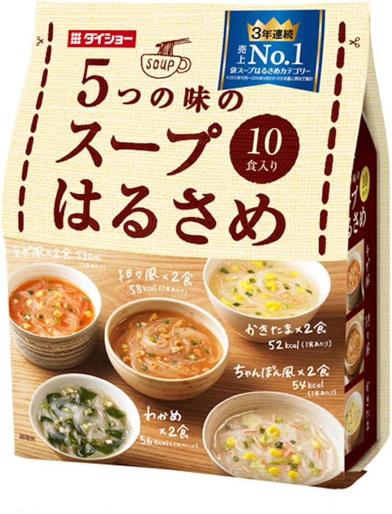 Five Flavors of Instant Harusame Japanese Vermicelli Soup (Wakame, Dandan, Egg Soup, Korean Pot Soup, Japanese Chowder) 10 Servings