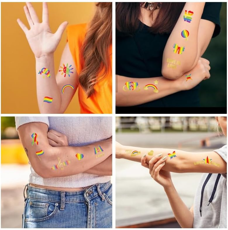 Rainbow Pride Festival Temporary Tattoo Stickers, 10 Sheets Metallic Rainbow Love Design for Celebrations and Events image number 1