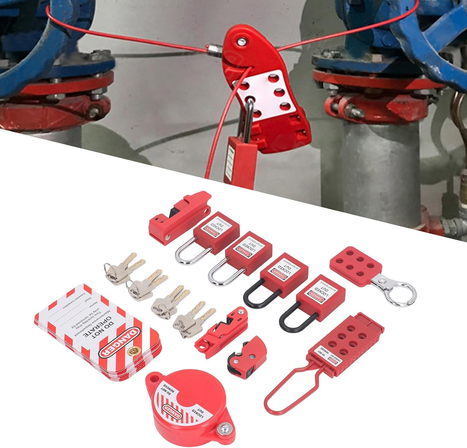 Asixxsix Lockout Tagout Kit Electrical Loto, Clamp on and Universal Multipole Circuit Breaker Lockouts, 4 Loto Safety Padlocks, 3 Circuit Breaker Lockouts, Tags, Storage Bag image number 6